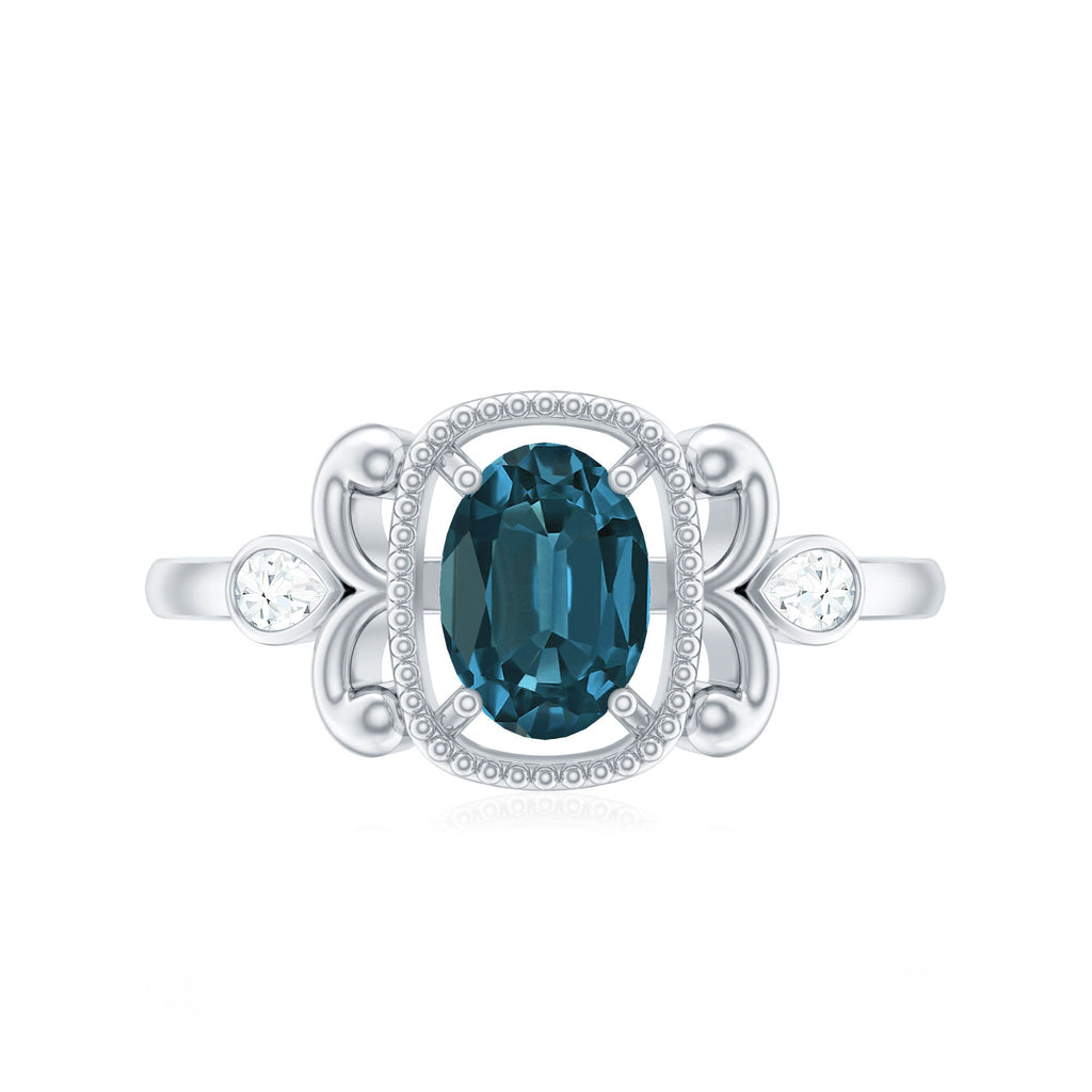 London Blue Topaz and Diamond Art Deco Engagement Ring