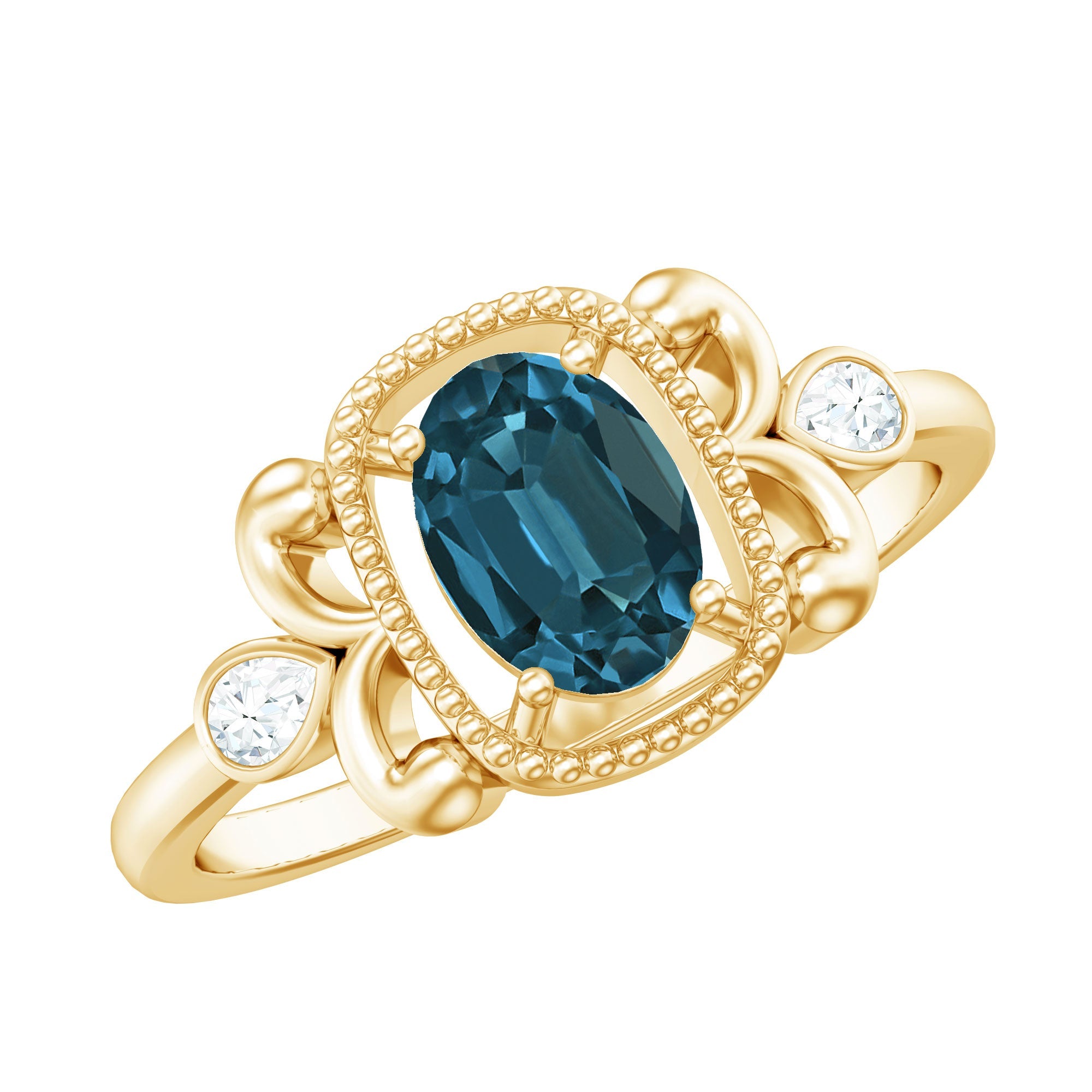 London Blue Topaz and Diamond Art Deco Engagement Ring | Rings | Wiccan Center