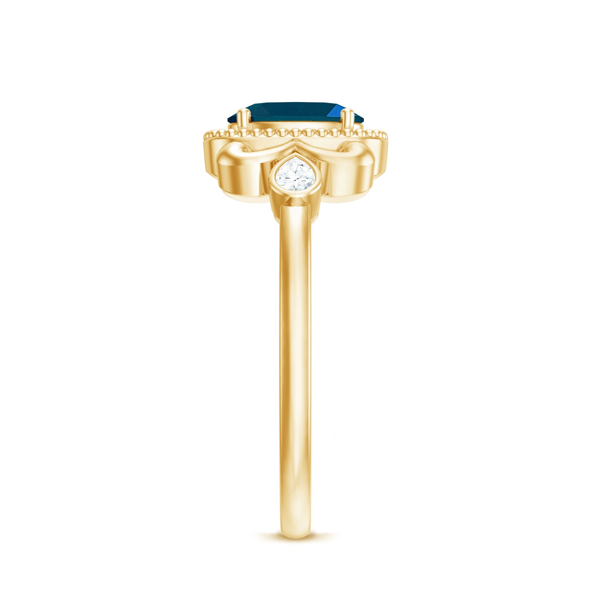 London Blue Topaz and Diamond Art Deco Engagement Ring