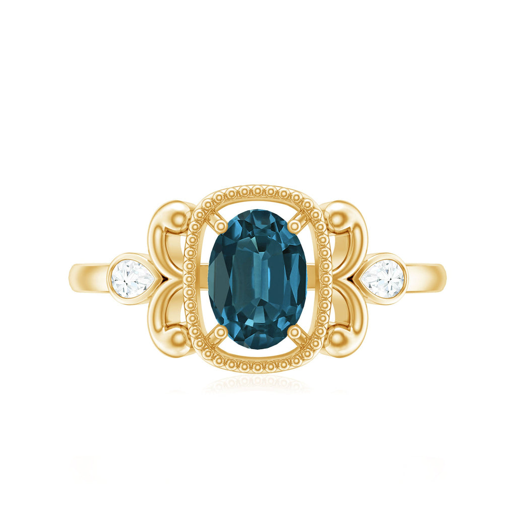 London Blue Topaz and Diamond Art Deco Engagement Ring