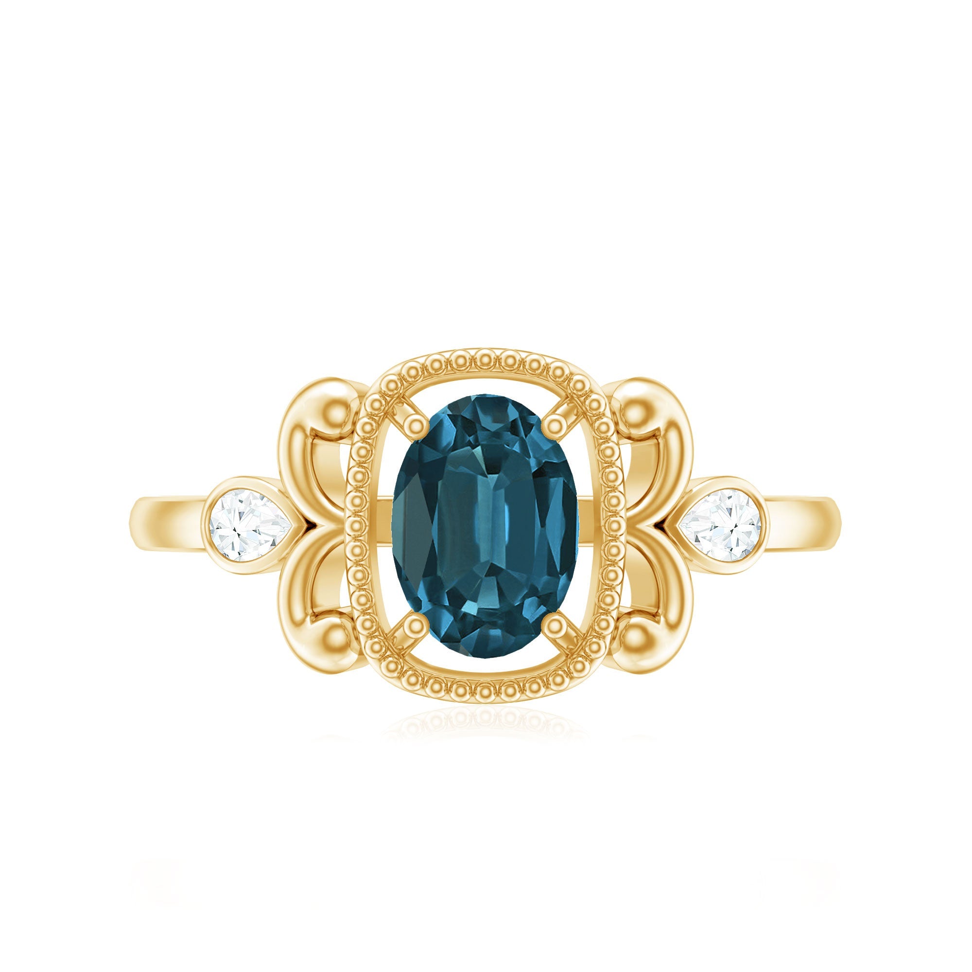 London Blue Topaz and Diamond Art Deco Engagement Ring