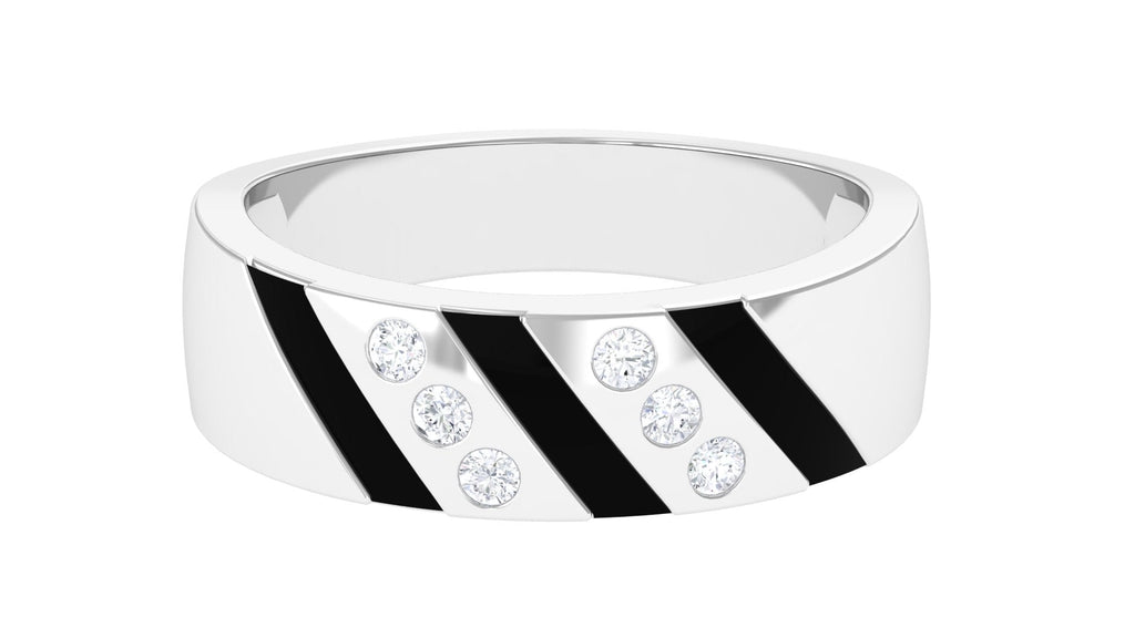 Natural Diamond Mens Wedding Band with Black Enamel