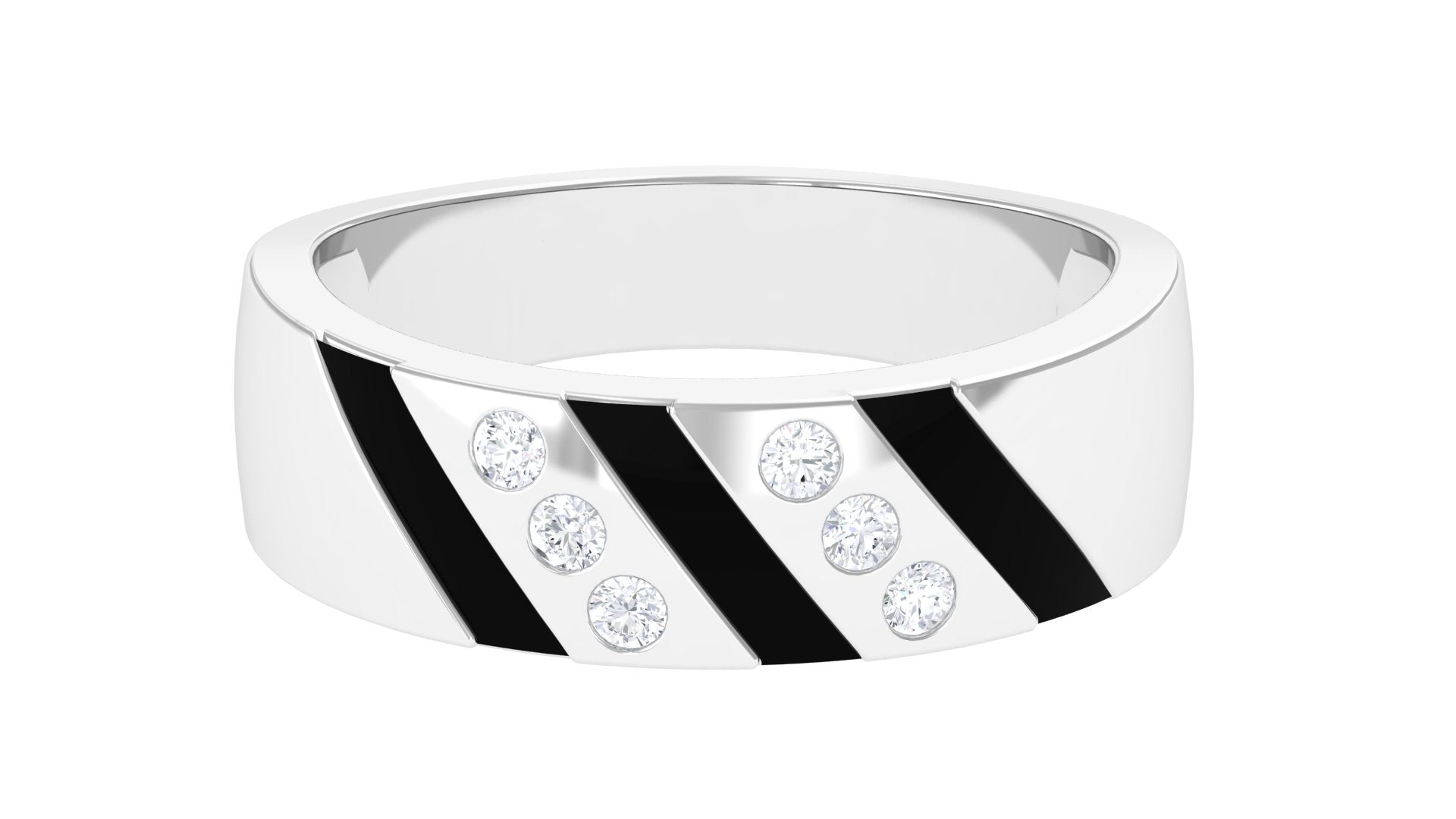 Natural Diamond Mens Wedding Band with Black Enamel
