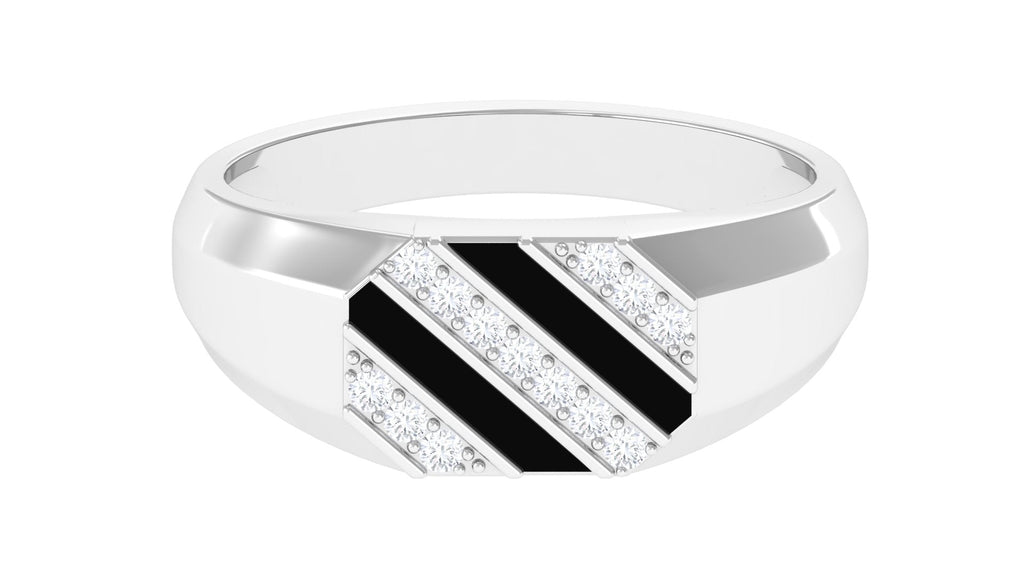 Classic Diamond Mens Engagement Ring with Black Enamel