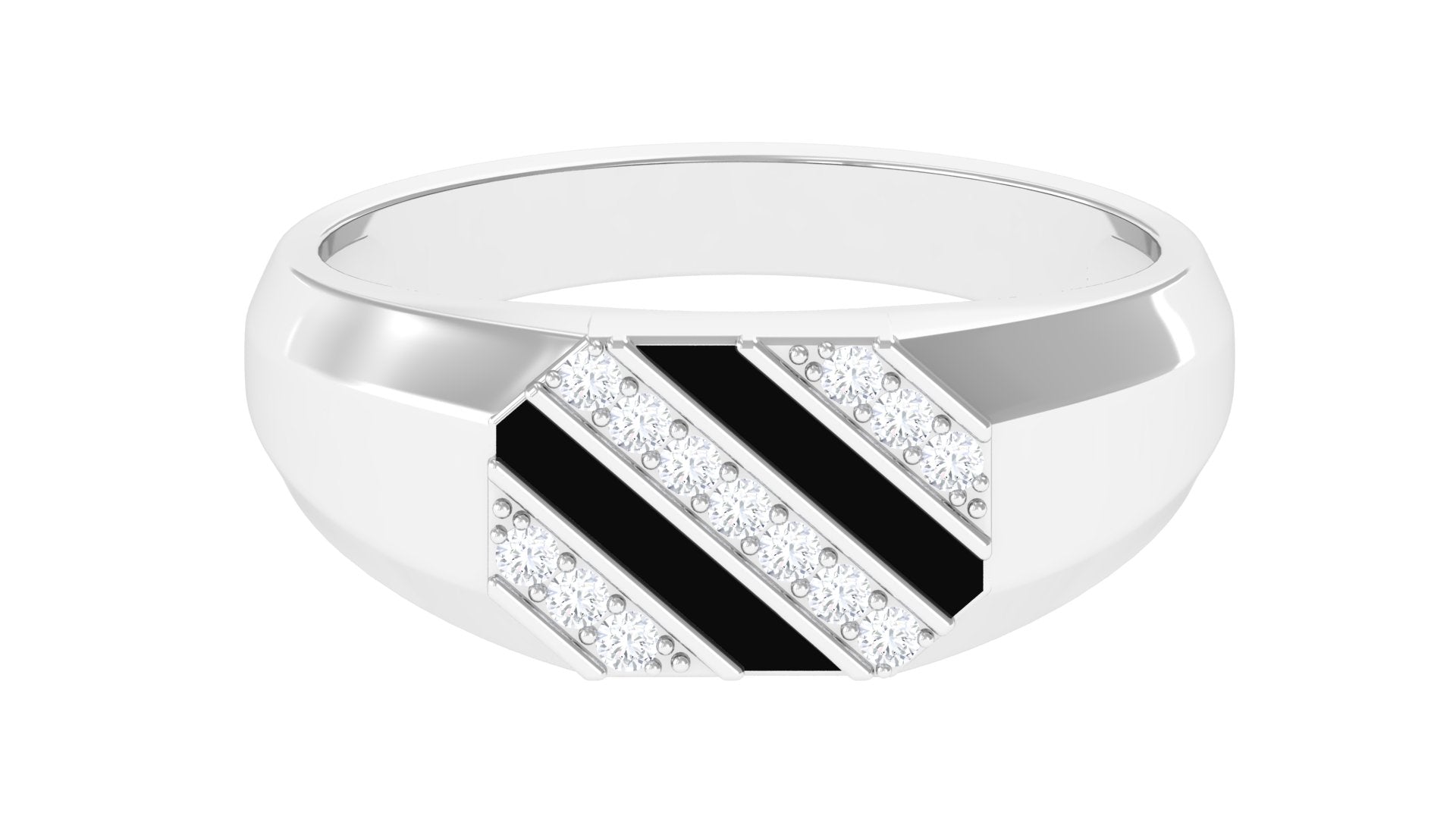 Classic Diamond Mens Engagement Ring with Black Enamel