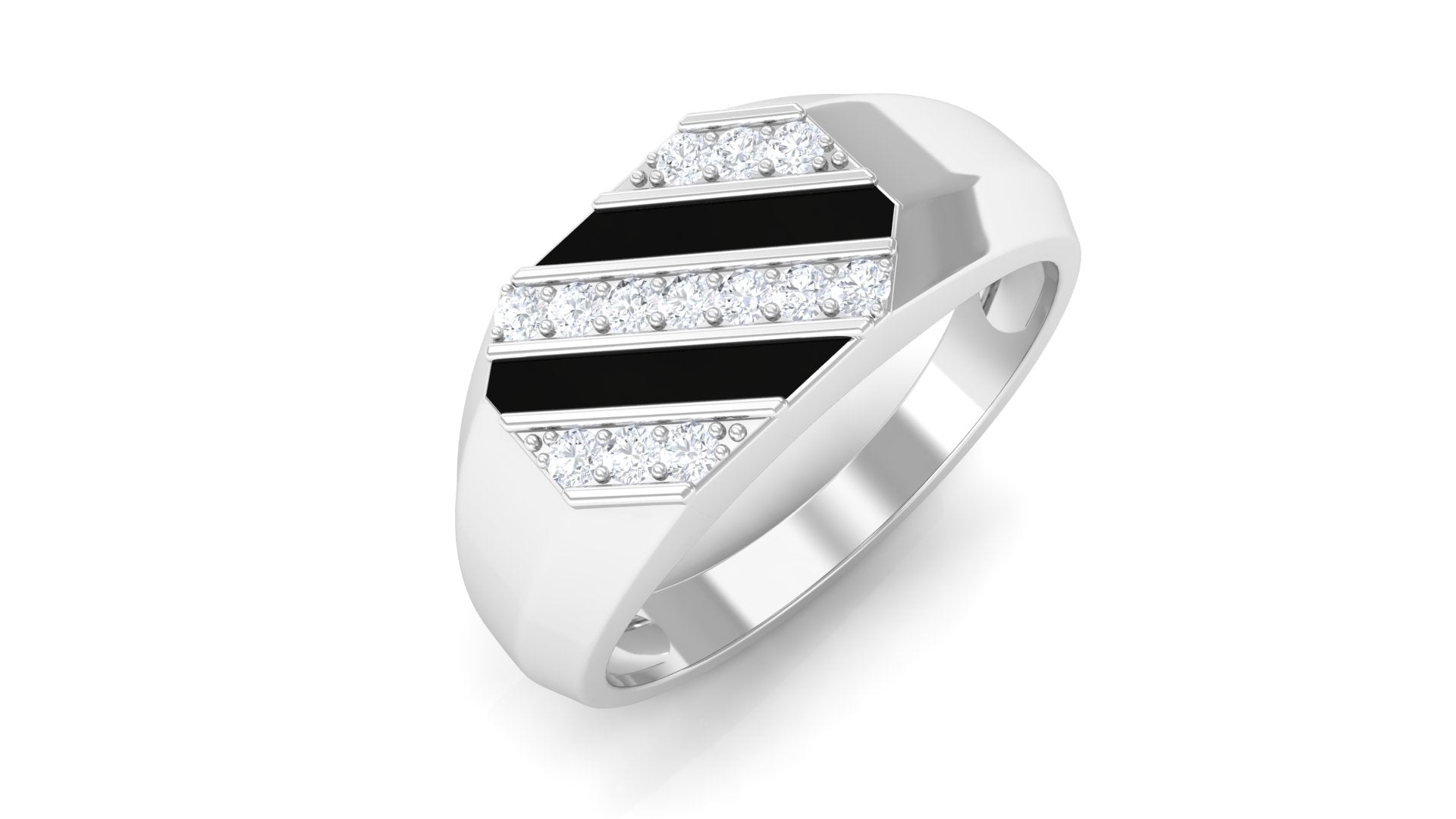 Classic Diamond Mens Engagement Ring with Black Enamel