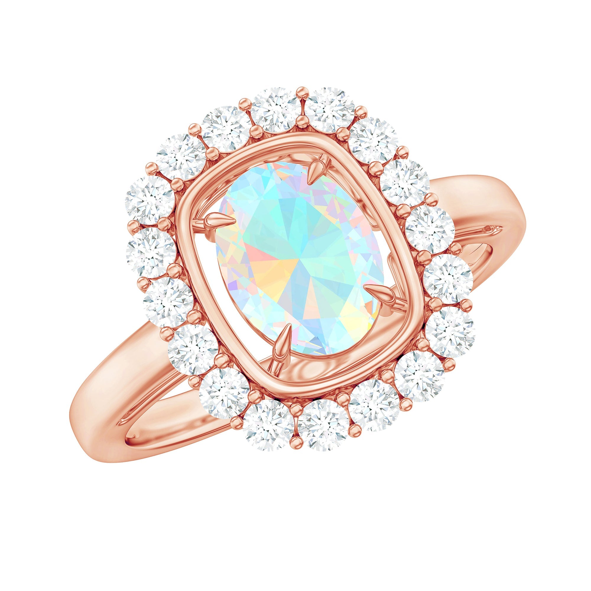 1.2 Carat Oval Cut Ethiopian Opal Halo Engagement Ring with Moissanite | Rings | Wiccan Center
