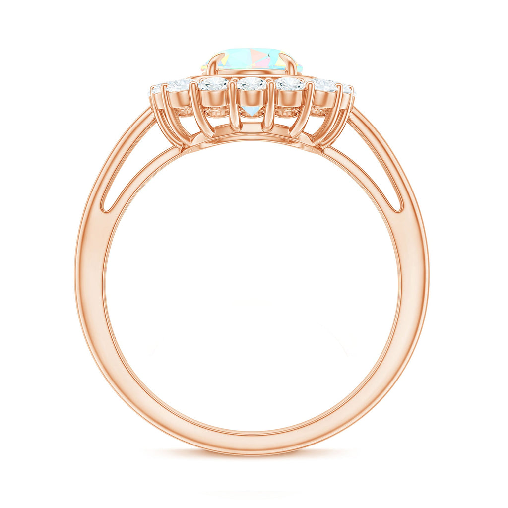 1.2 Carat Oval Cut Ethiopian Opal Halo Engagement Ring with Moissanite