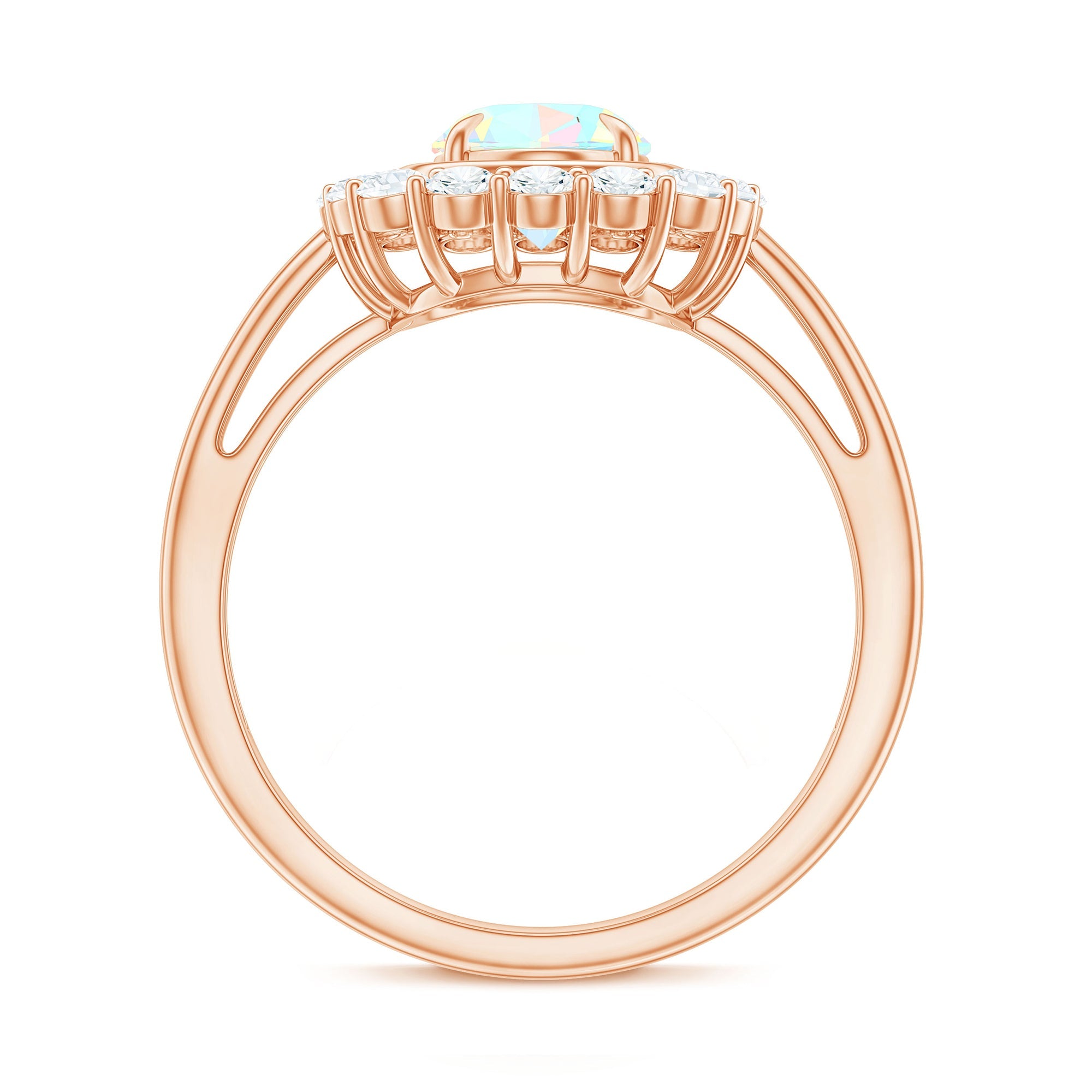 1.2 Carat Oval Cut Ethiopian Opal Halo Engagement Ring with Moissanite