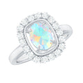 1.2 Carat Oval Cut Ethiopian Opal Halo Engagement Ring with Moissanite