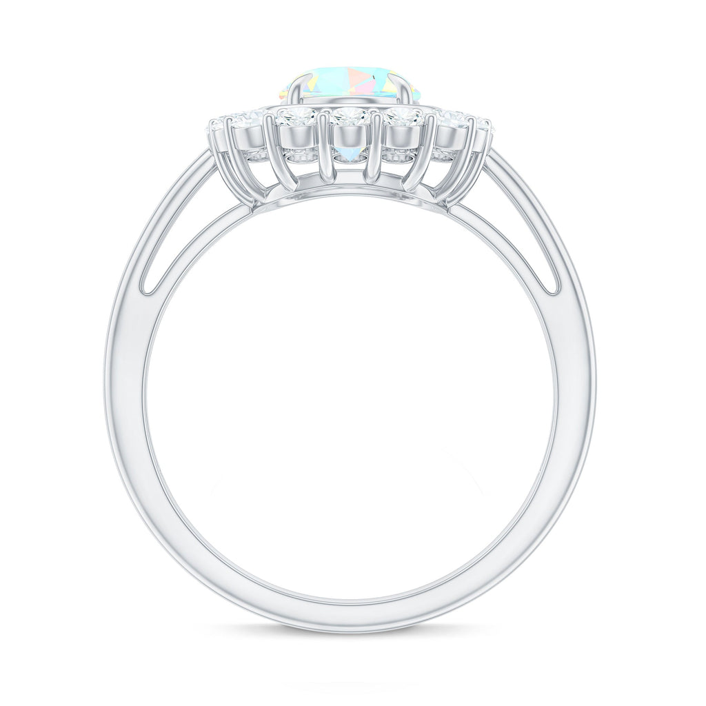 1.2 Carat Oval Cut Ethiopian Opal Halo Engagement Ring with Moissanite