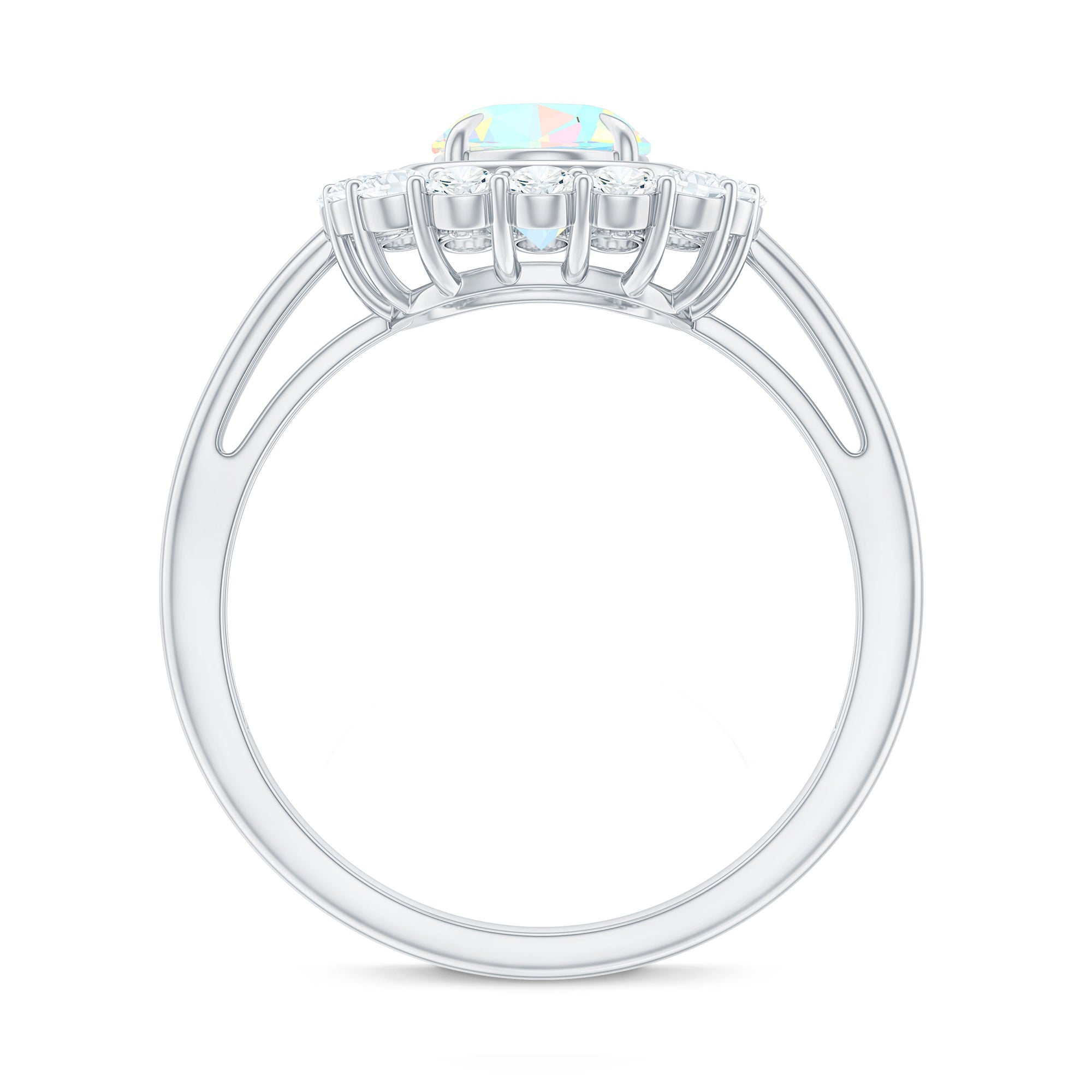 1.2 Carat Oval Cut Ethiopian Opal Halo Engagement Ring with Moissanite