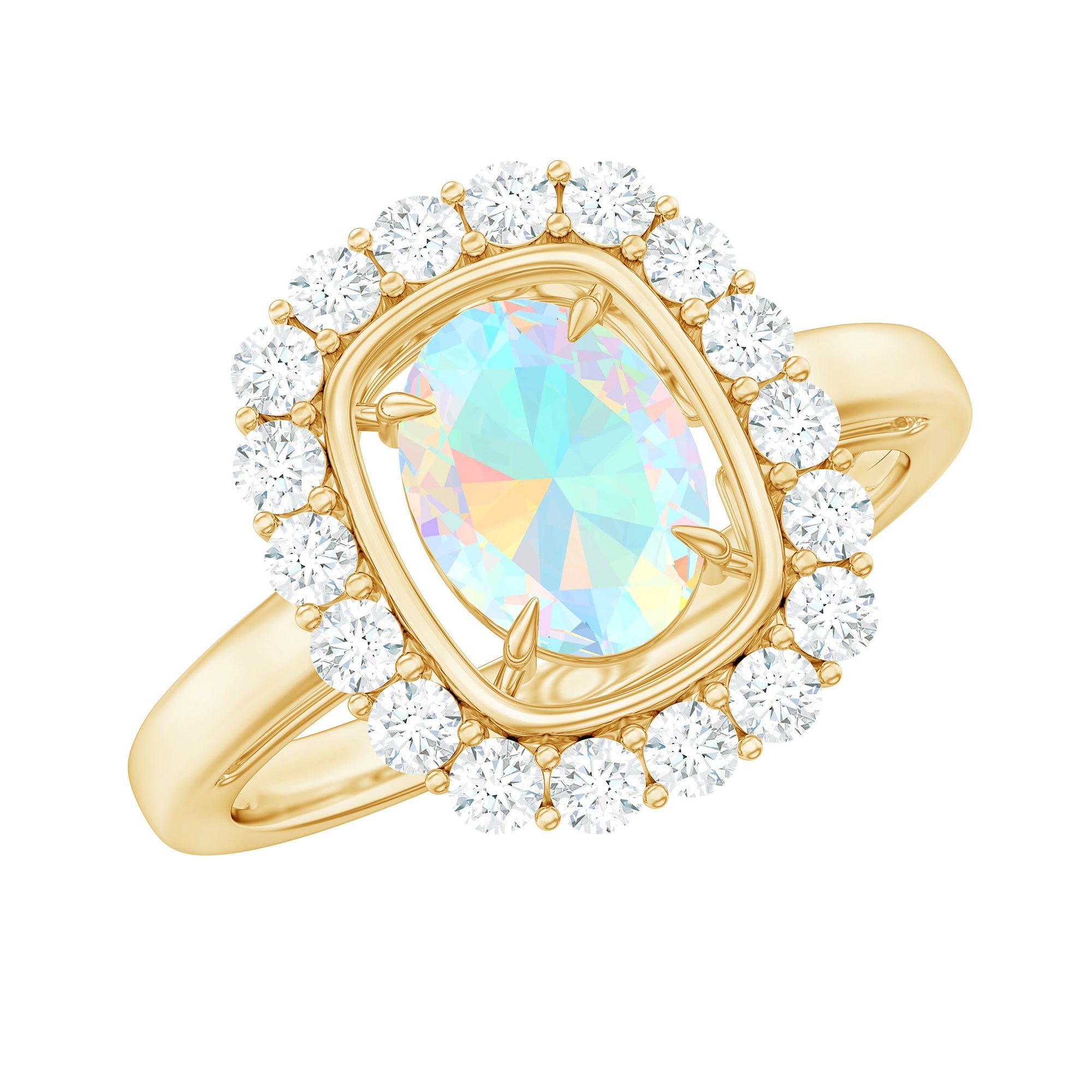 1.2 Carat Oval Cut Ethiopian Opal Halo Engagement Ring with Moissanite | Rings | Wiccan Center