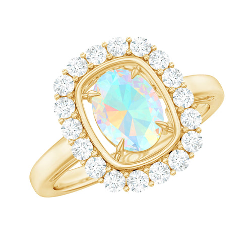 1.2 Carat Oval Cut Ethiopian Opal Halo Engagement Ring with Moissanite | Rings | Wiccan Center
