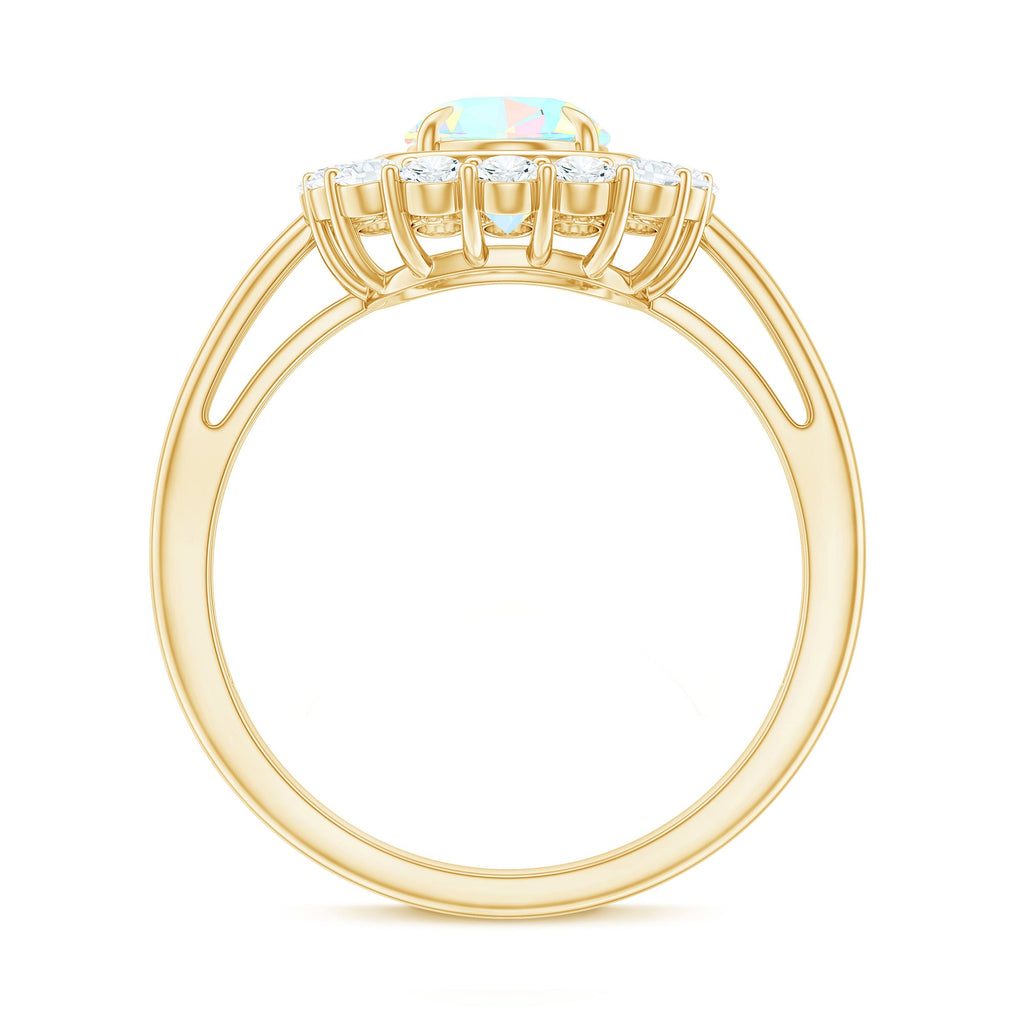 1.2 Carat Oval Cut Ethiopian Opal Halo Engagement Ring with Moissanite