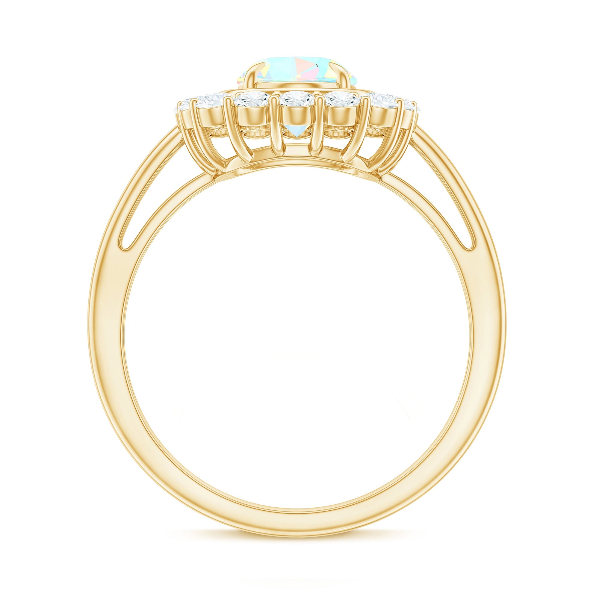 1.2 Carat Oval Cut Ethiopian Opal Halo Engagement Ring with Moissanite