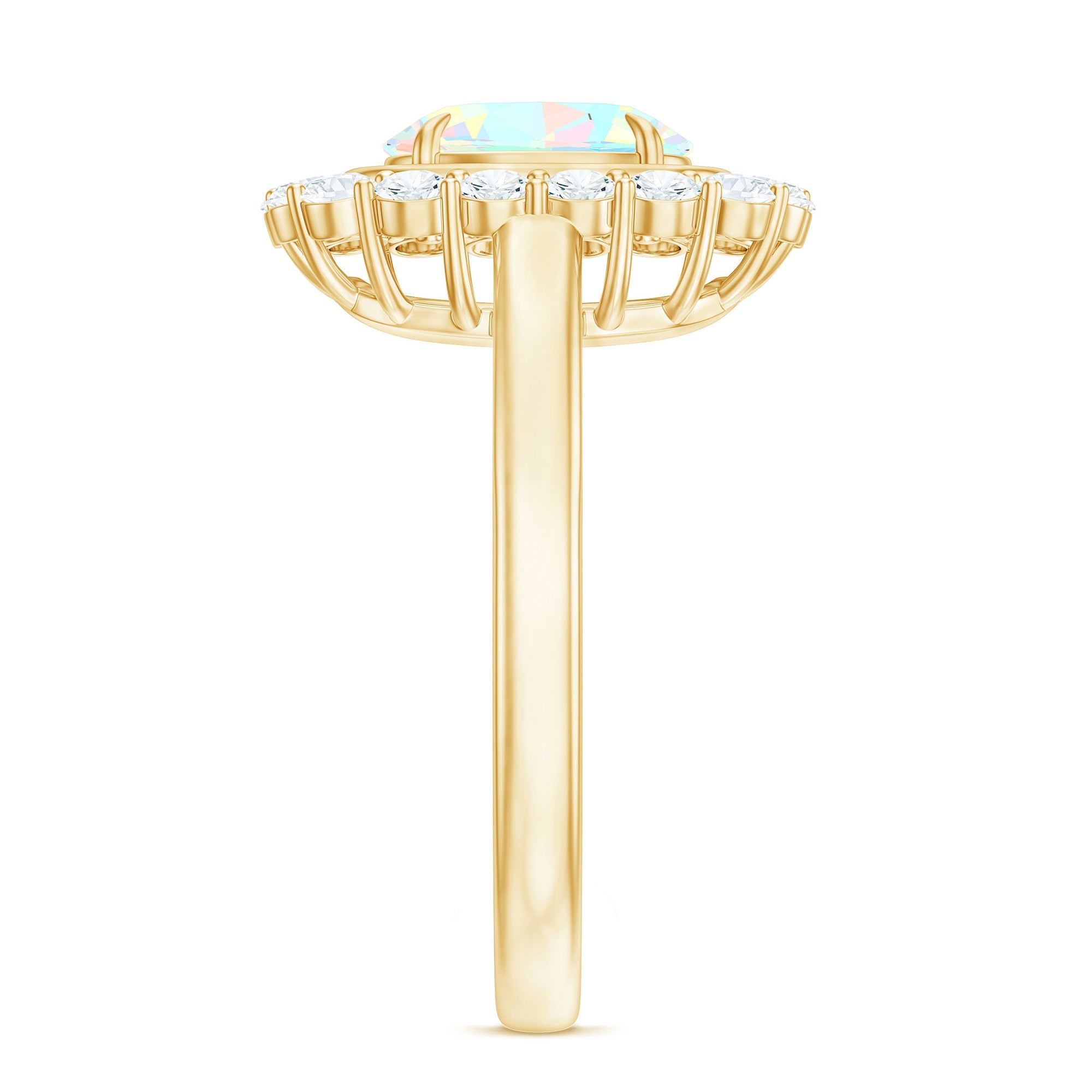 1.2 Carat Oval Cut Ethiopian Opal Halo Engagement Ring with Moissanite