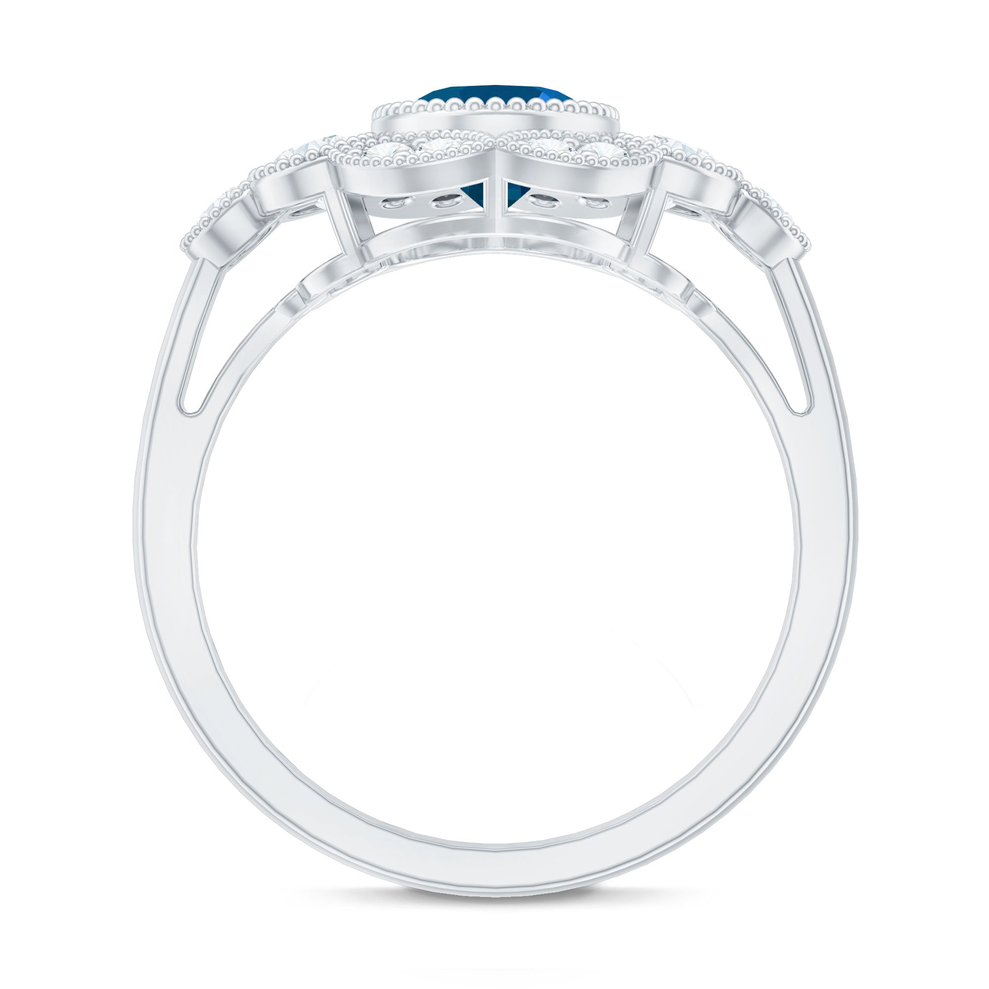 Real Oval London Blue Topaz Vintage Engagement Ring with Diamond
