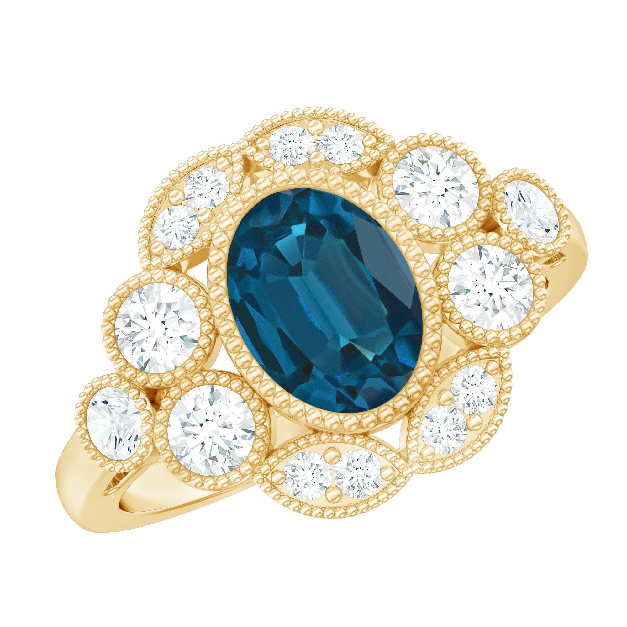 Real Oval London Blue Topaz Vintage Engagement Ring with Diamond | Rings | Wiccan Center