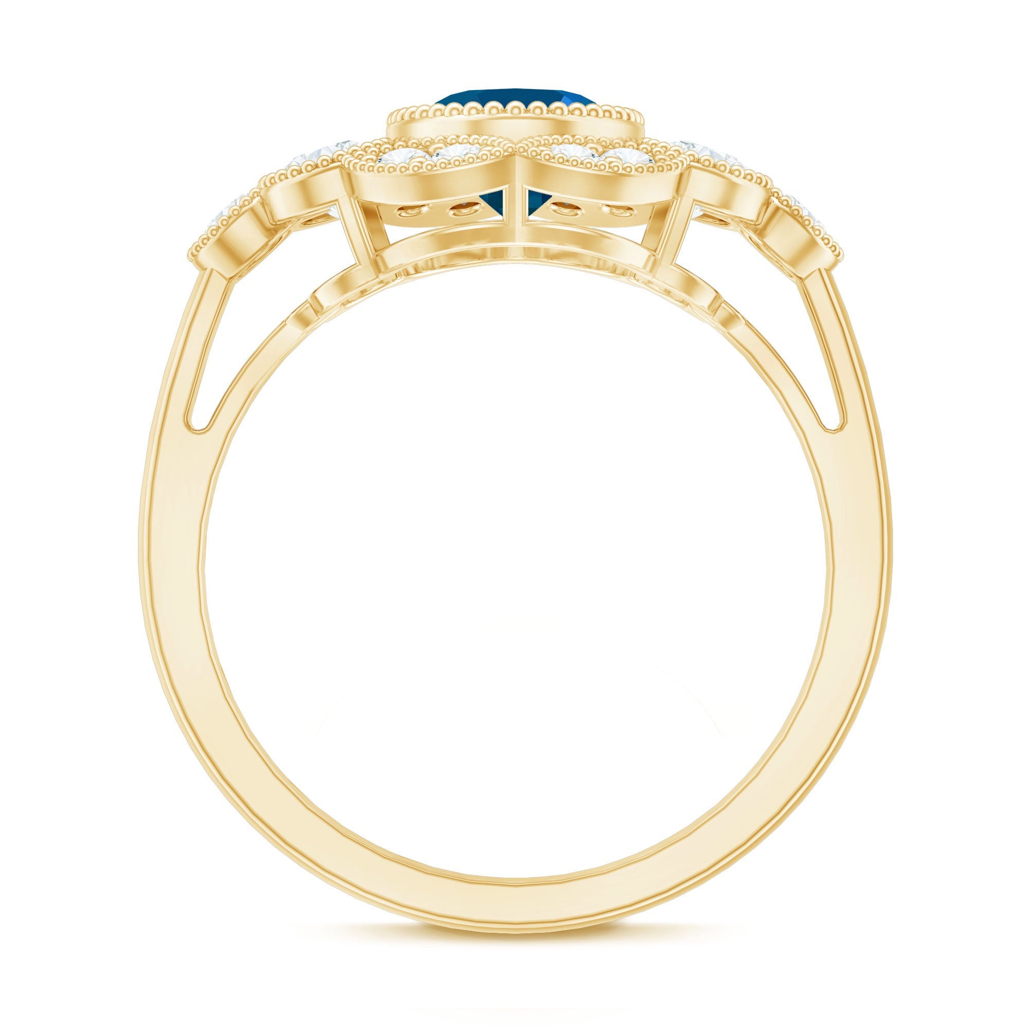 Real Oval London Blue Topaz Vintage Engagement Ring with Diamond