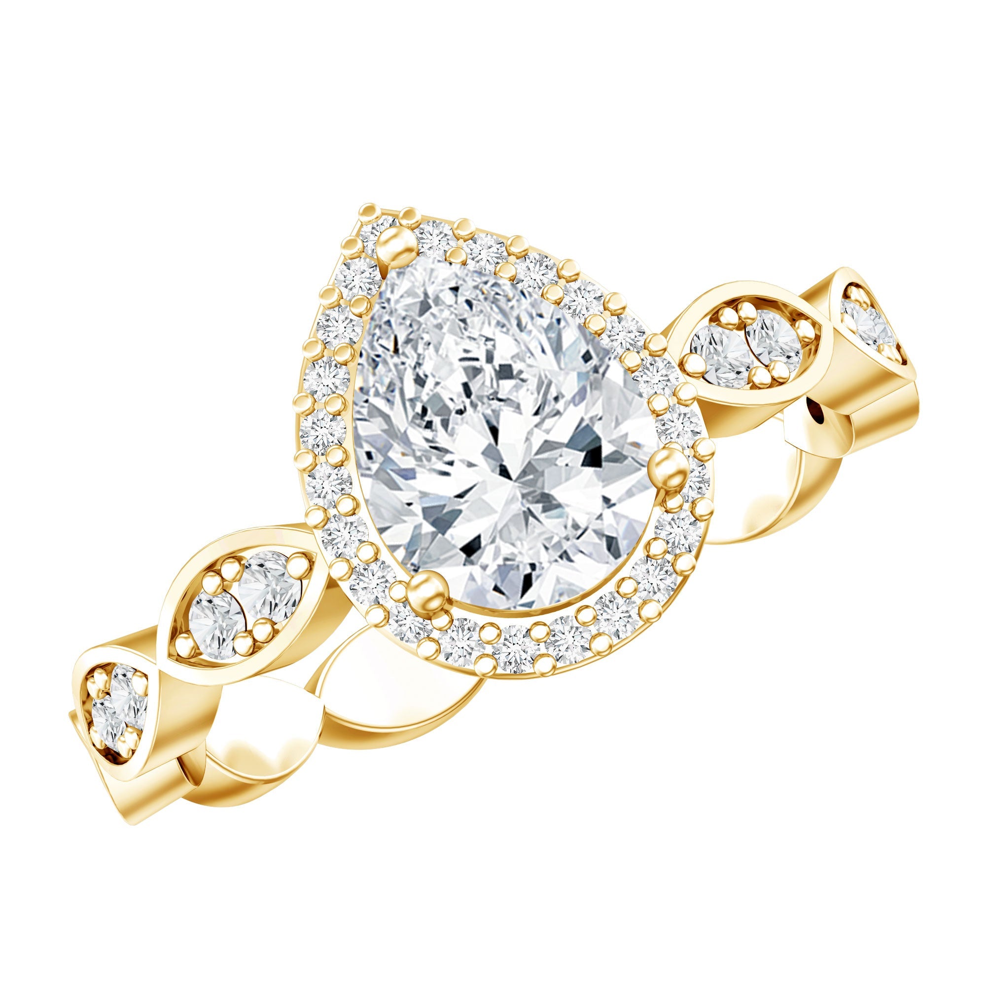 Moissanite Teardrop Engagement Ring with Scalloped Shank | Rings | Wiccan Center