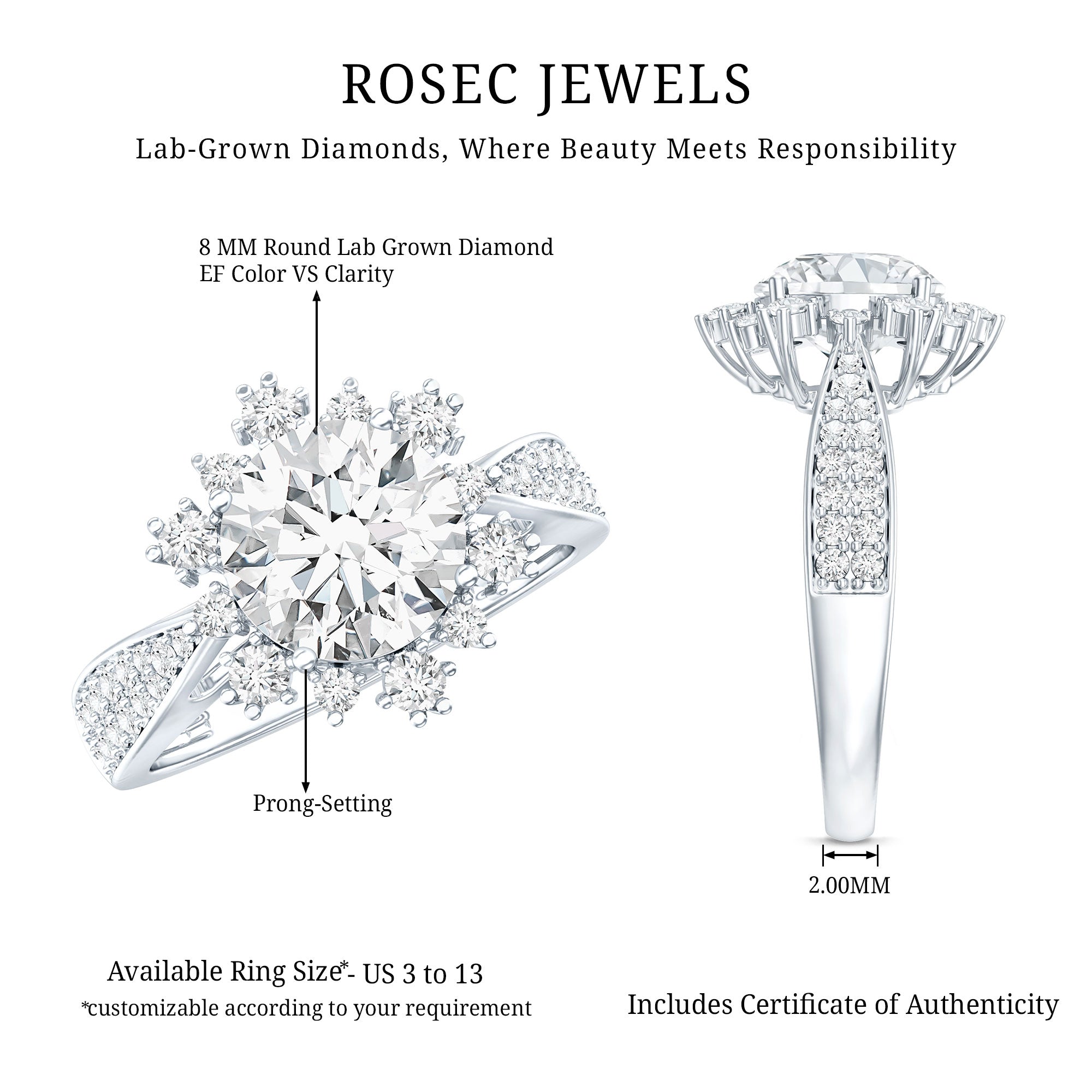 Certified 2 Carat Lab Grown Diamond Non Traditional Engagement Ring | Rings | Wiccan Center