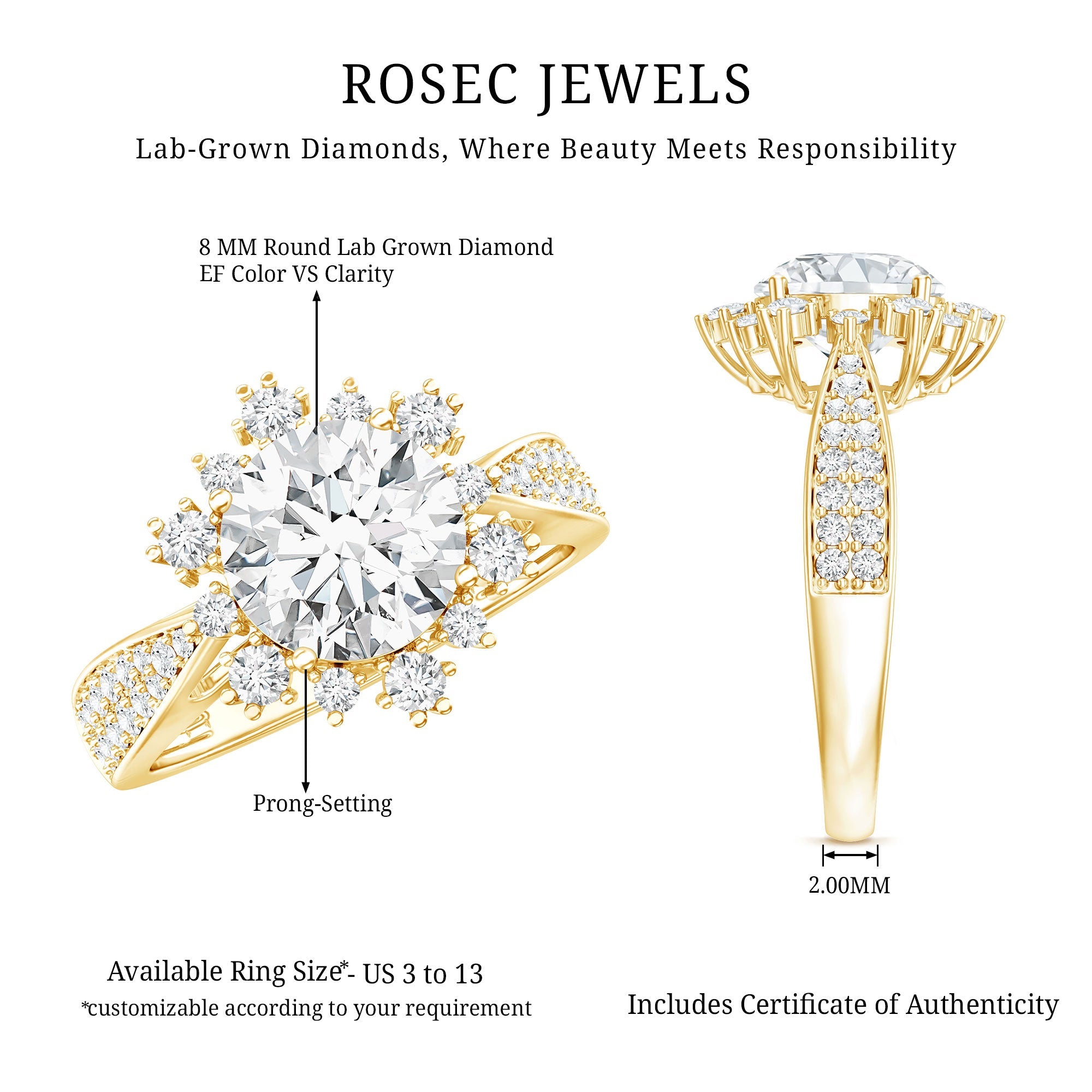 Certified 2 Carat Lab Grown Diamond Non Traditional Engagement Ring | Rings | Wiccan Center