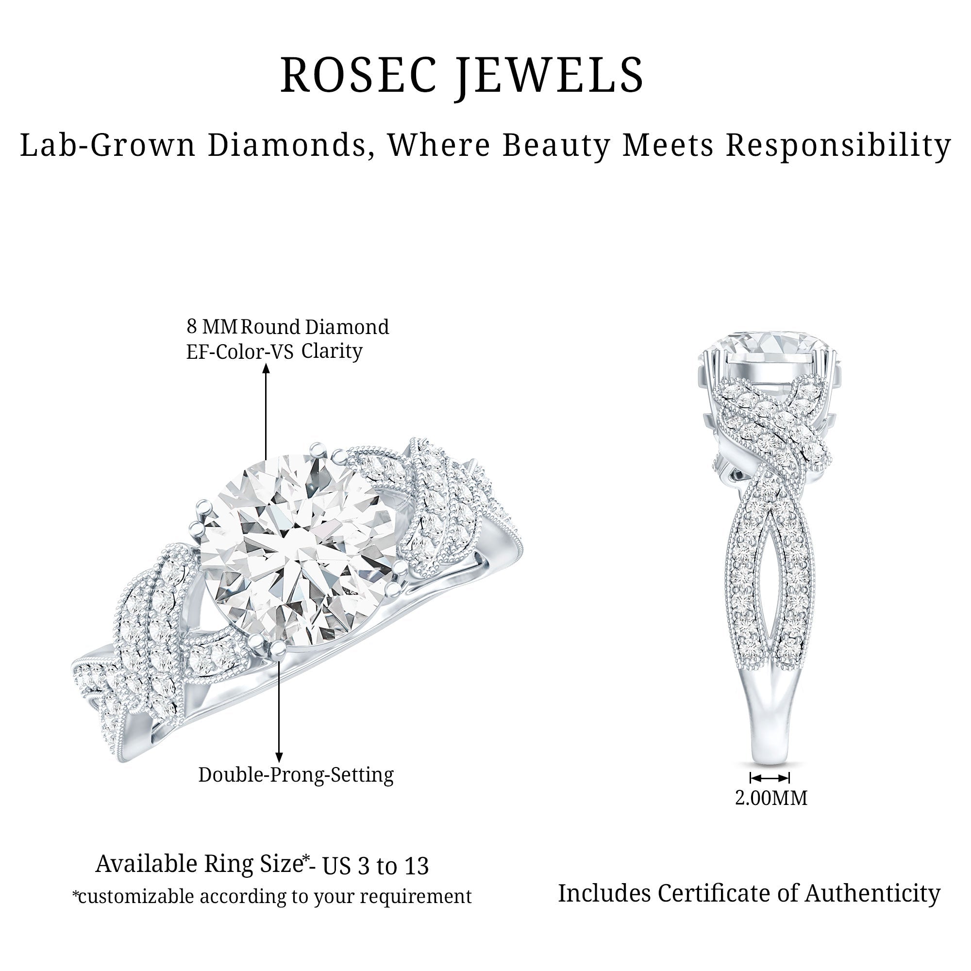2 Carat Solitaire Lab Grown Diamond Non Traditional Engagement Ring | Rings | Wiccan Center