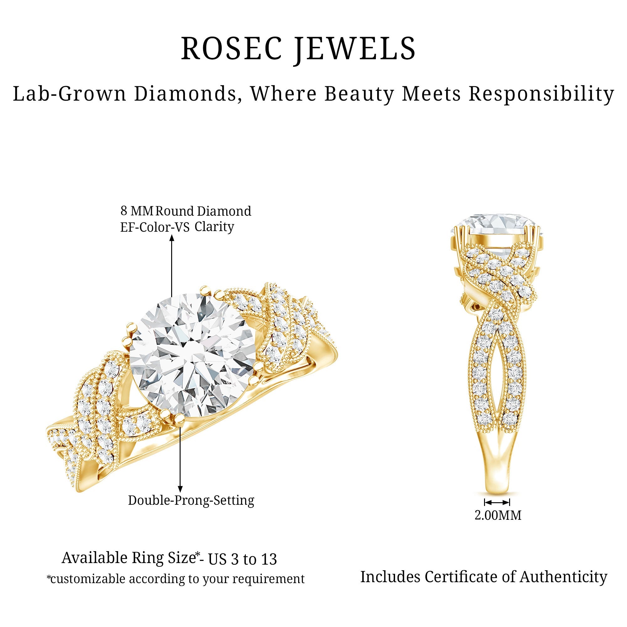 2 Carat Solitaire Lab Grown Diamond Non Traditional Engagement Ring | Rings | Wiccan Center