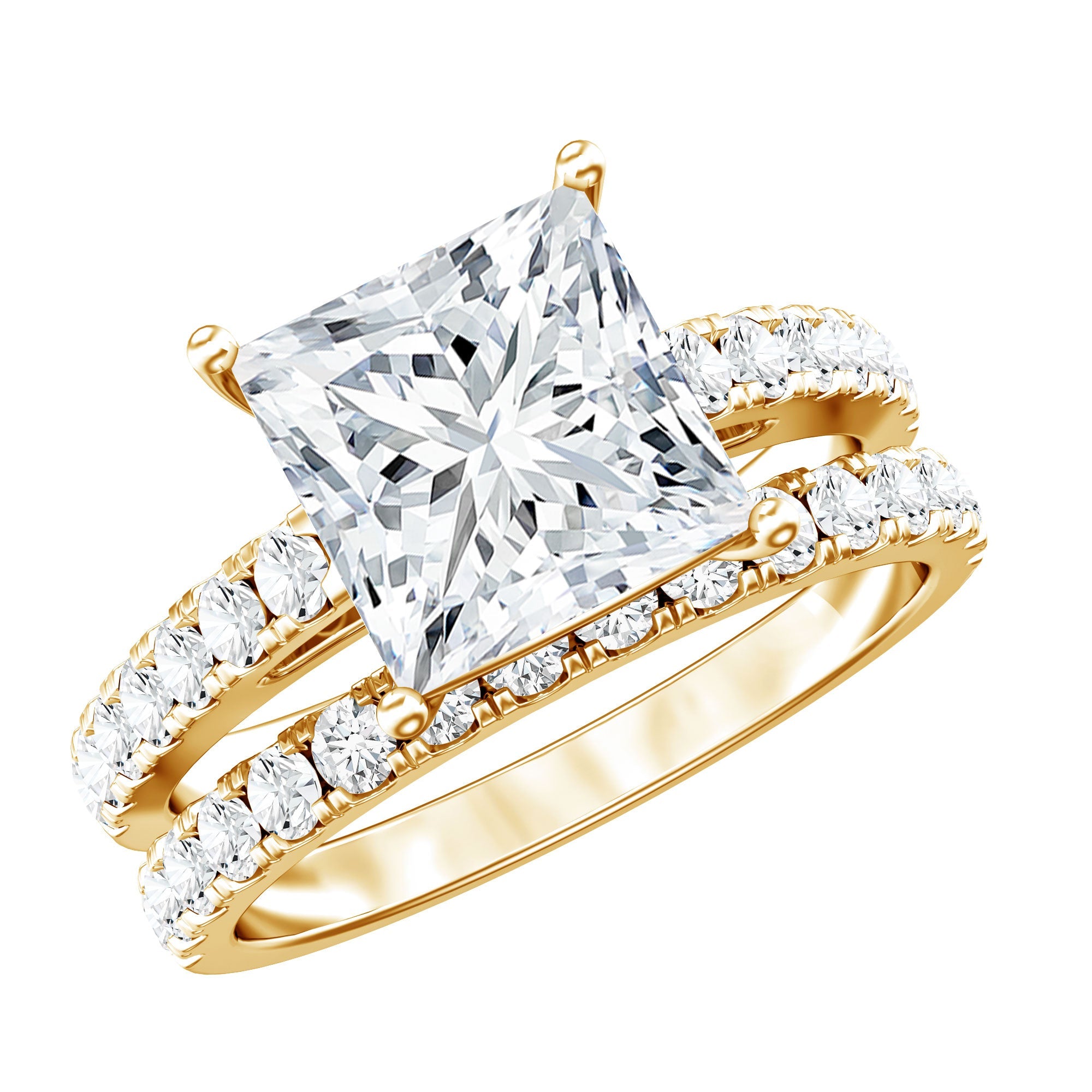 IGI Certified 2 Carat Lab Grown Diamond Princess Cut Bridal Ring Set | Rings | Wiccan Center