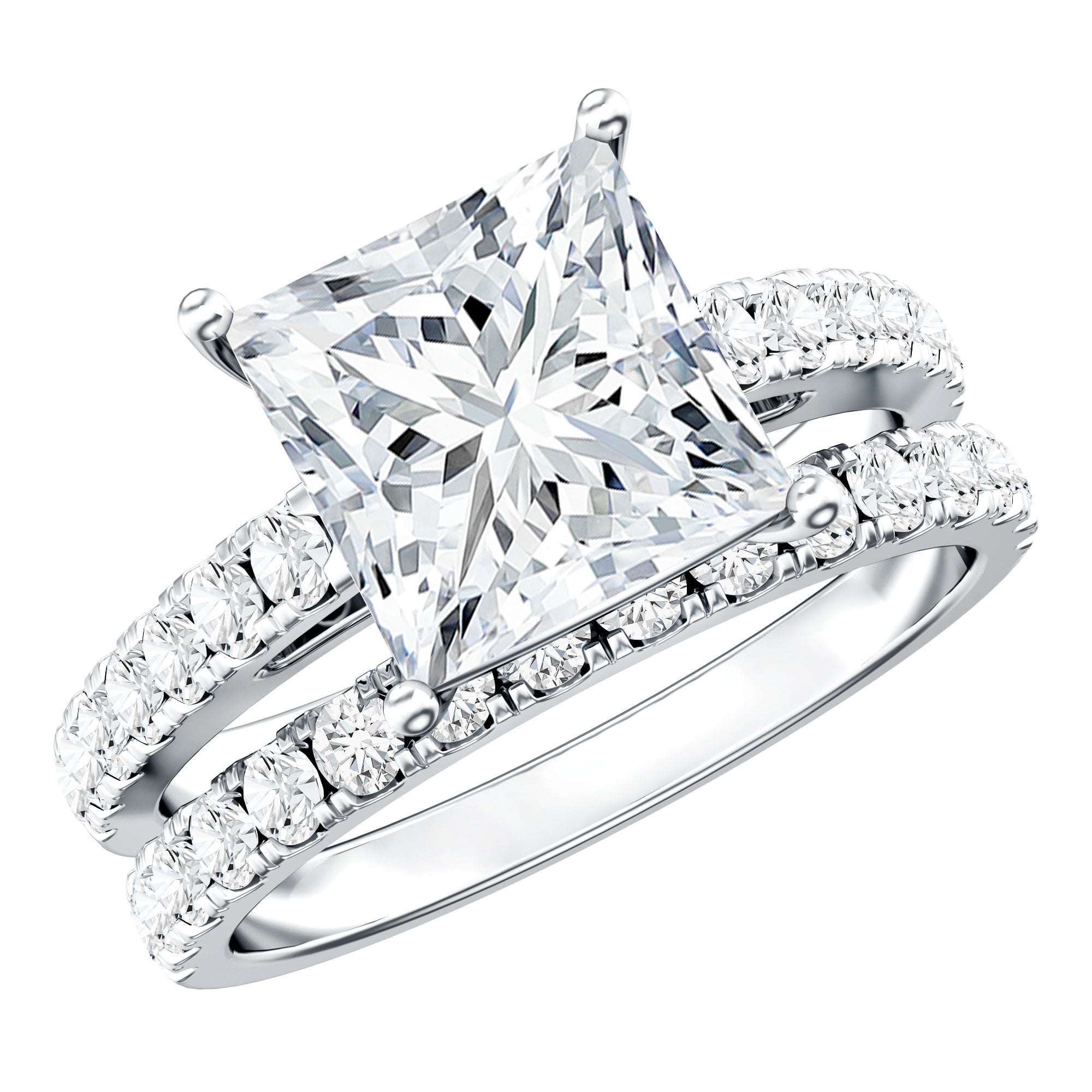 IGI Certified 4 Carat Princess Cut Lab Grown Diamond Engagement Ring With Wedding Band