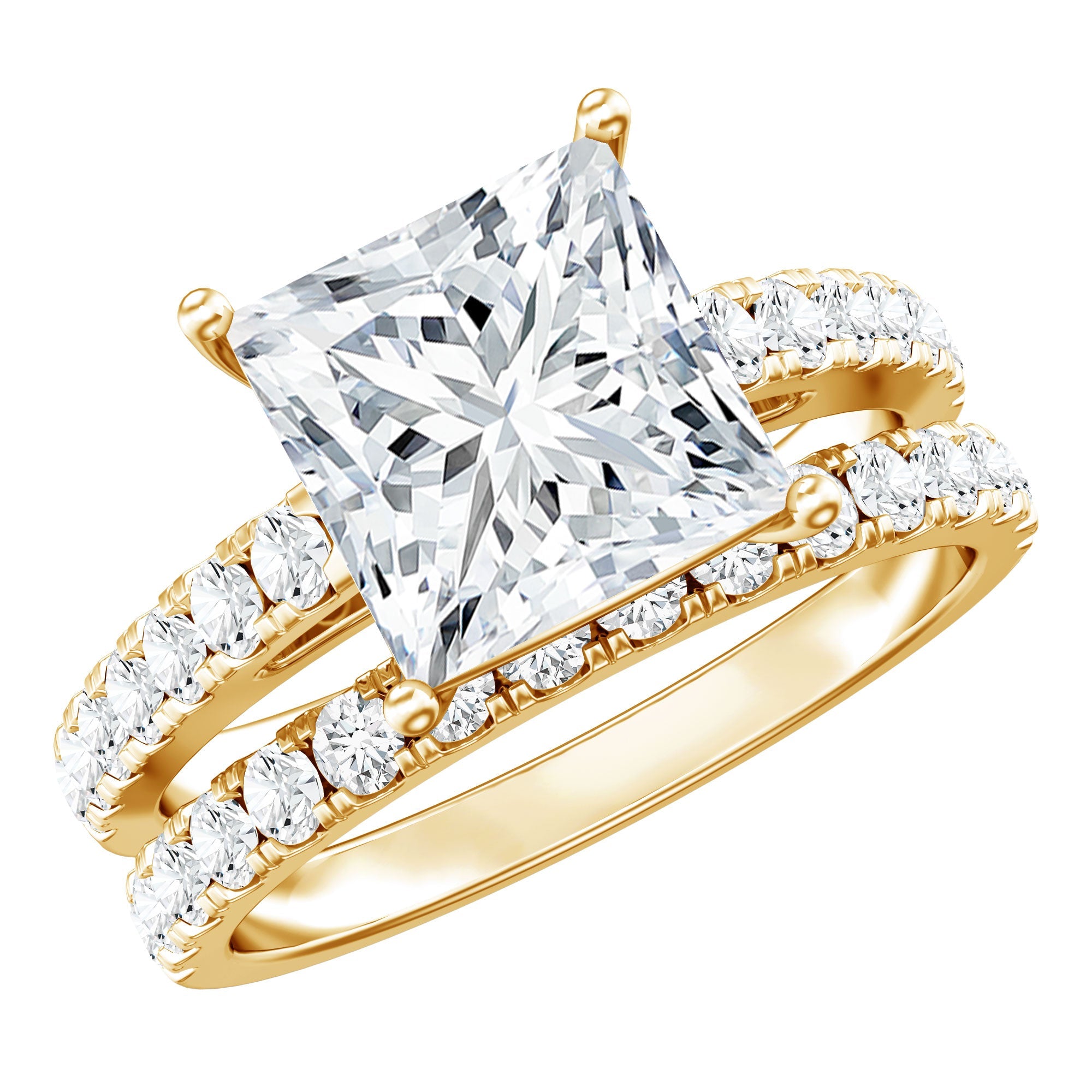 IGI Certified 4 Carat Princess Cut Lab Grown Diamond Engagement Ring With Wedding Band | Rings | Wiccan Center