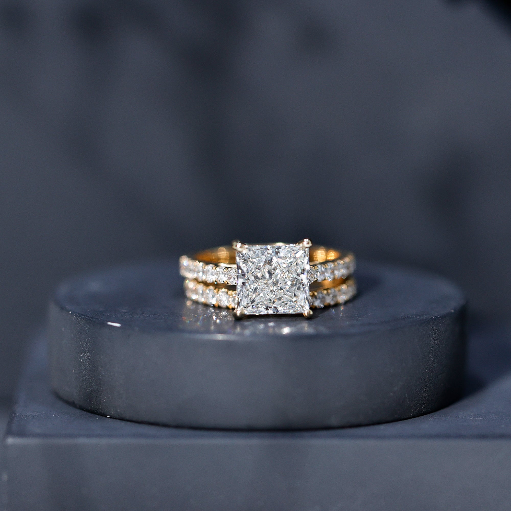 IGI Certified 4 Carat Princess Cut Lab Grown Diamond Engagement Ring With Wedding Band