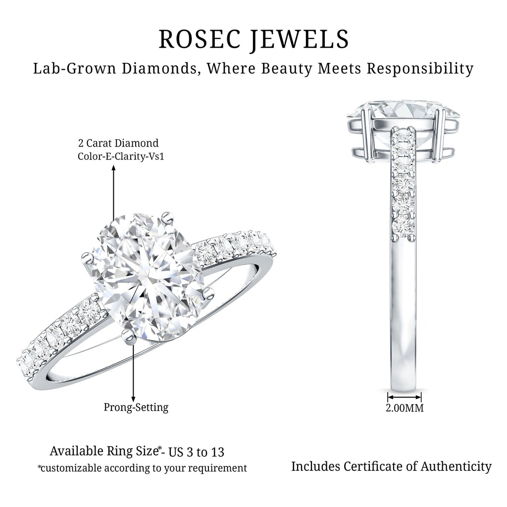 Lab Grown 2 Carat Diamond Oval Engagement Ring with IGI Certificate