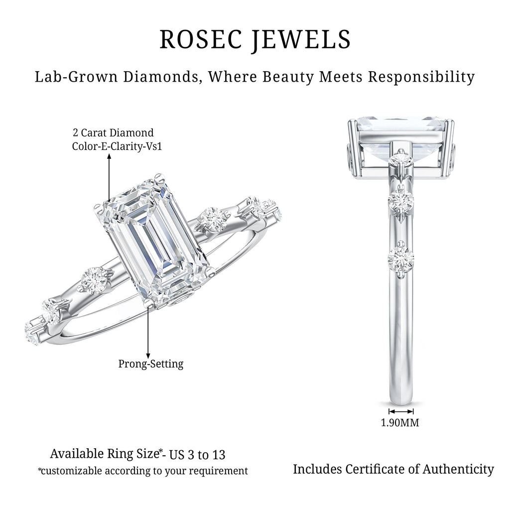 Emerald Cut 2 Carat Lab Grown Diamond Engagement Ring IGI Certified