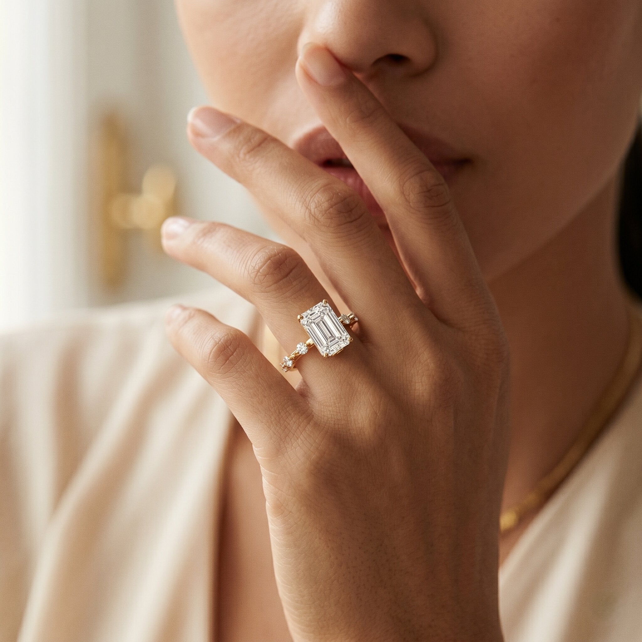 Emerald Cut 2 Carat Lab Grown Diamond Engagement Ring IGI Certified