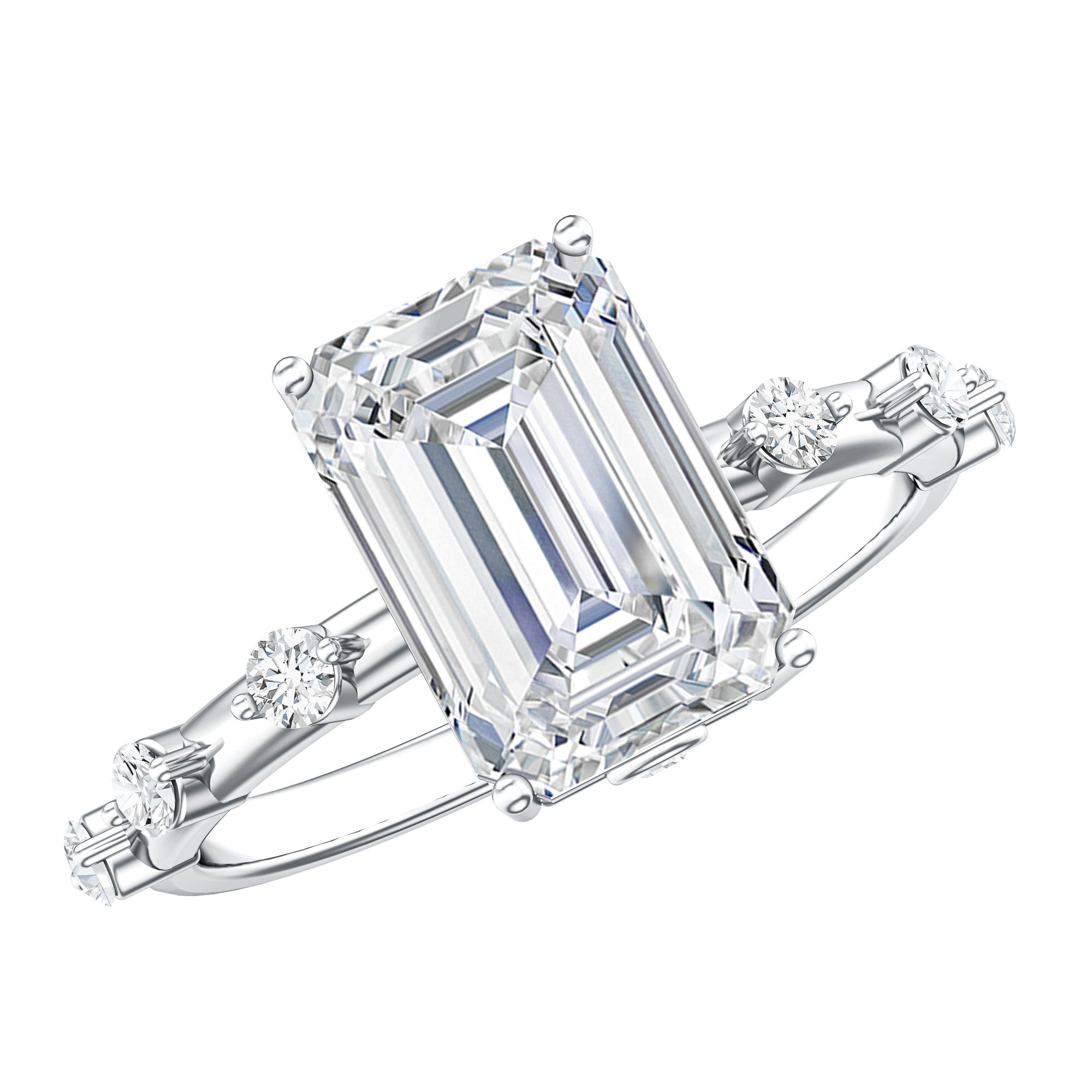 IGI Certified 3 Carat Emerald Cut Lab Grown Diamond Engagement Ring