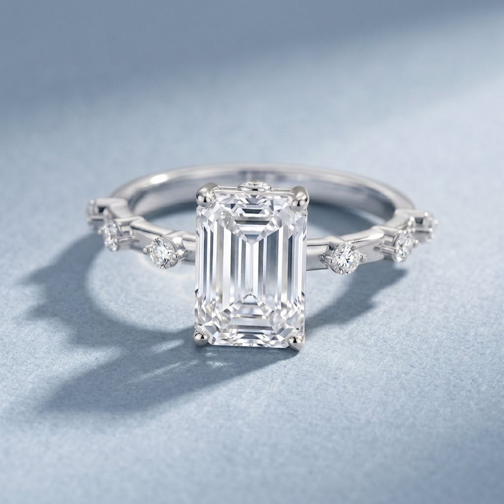 IGI Certified 3 Carat Emerald Cut Lab Grown Diamond Engagement Ring