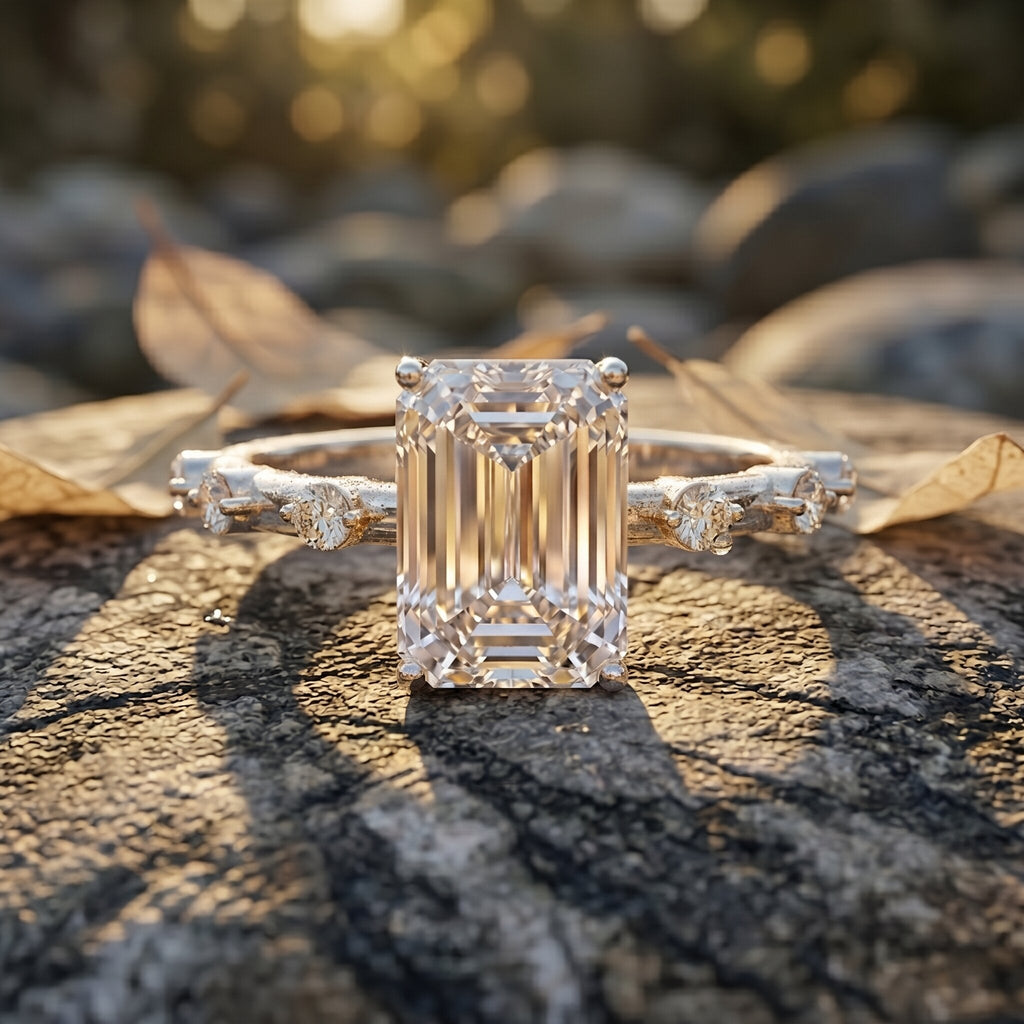 IGI Certified 3 Carat Emerald Cut Lab Grown Diamond Engagement Ring