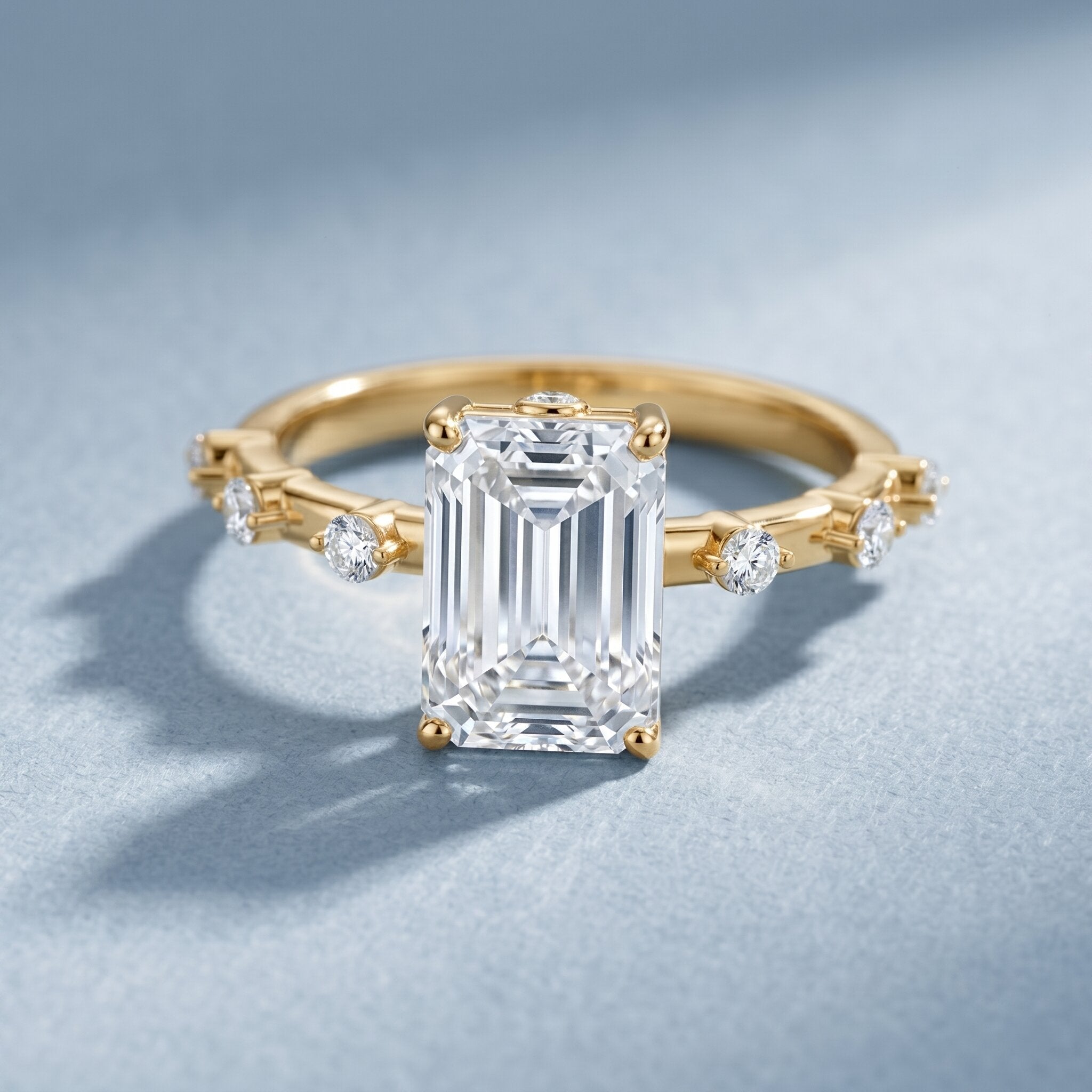 IGI Certified 3 Carat Emerald Cut Lab Grown Diamond Engagement Ring