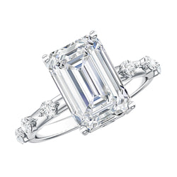 IGI Certified 4 Carat Lab Grown Emerald Cut Diamond Engagement Ring with Spaced Accent | Rings | Wiccan Center