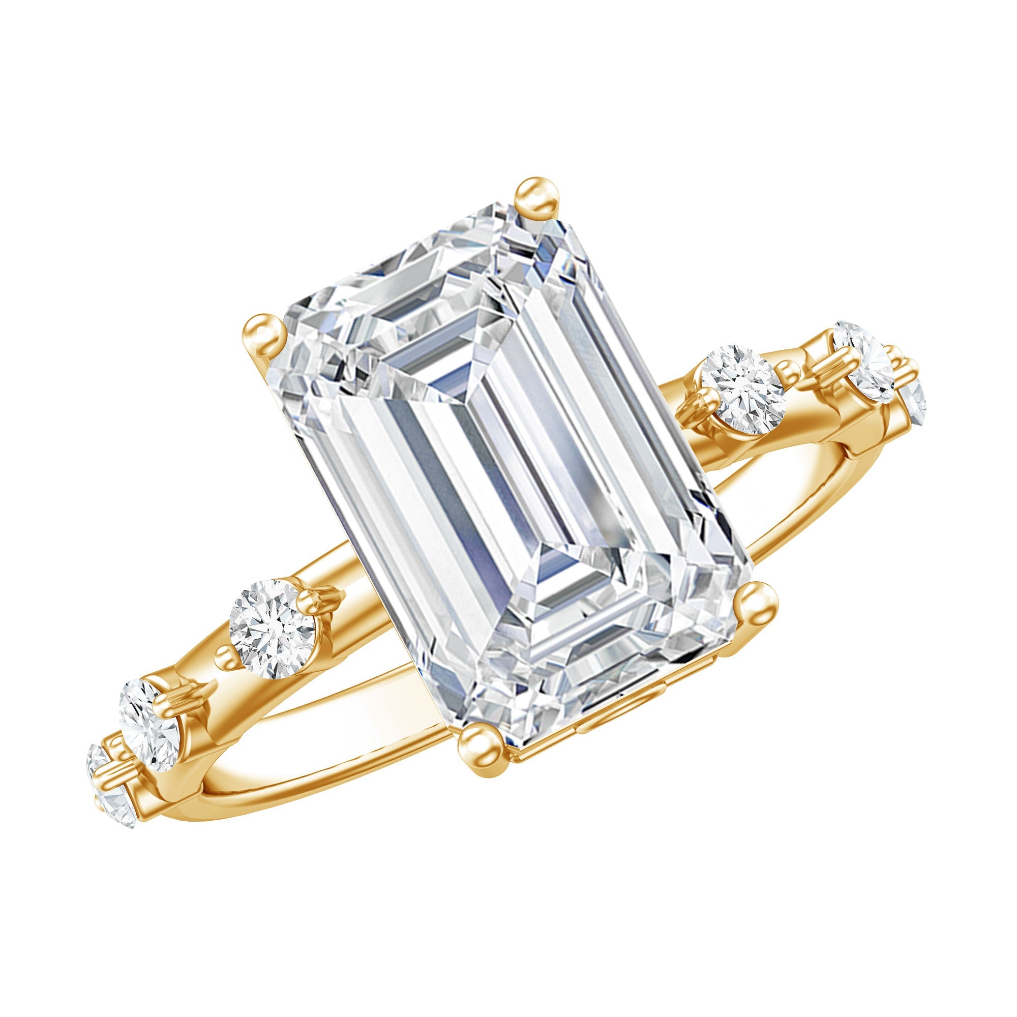 IGI Certified 4 Carat Lab Grown Emerald Cut Diamond Engagement Ring with Spaced Accent | Rings | Wiccan Center