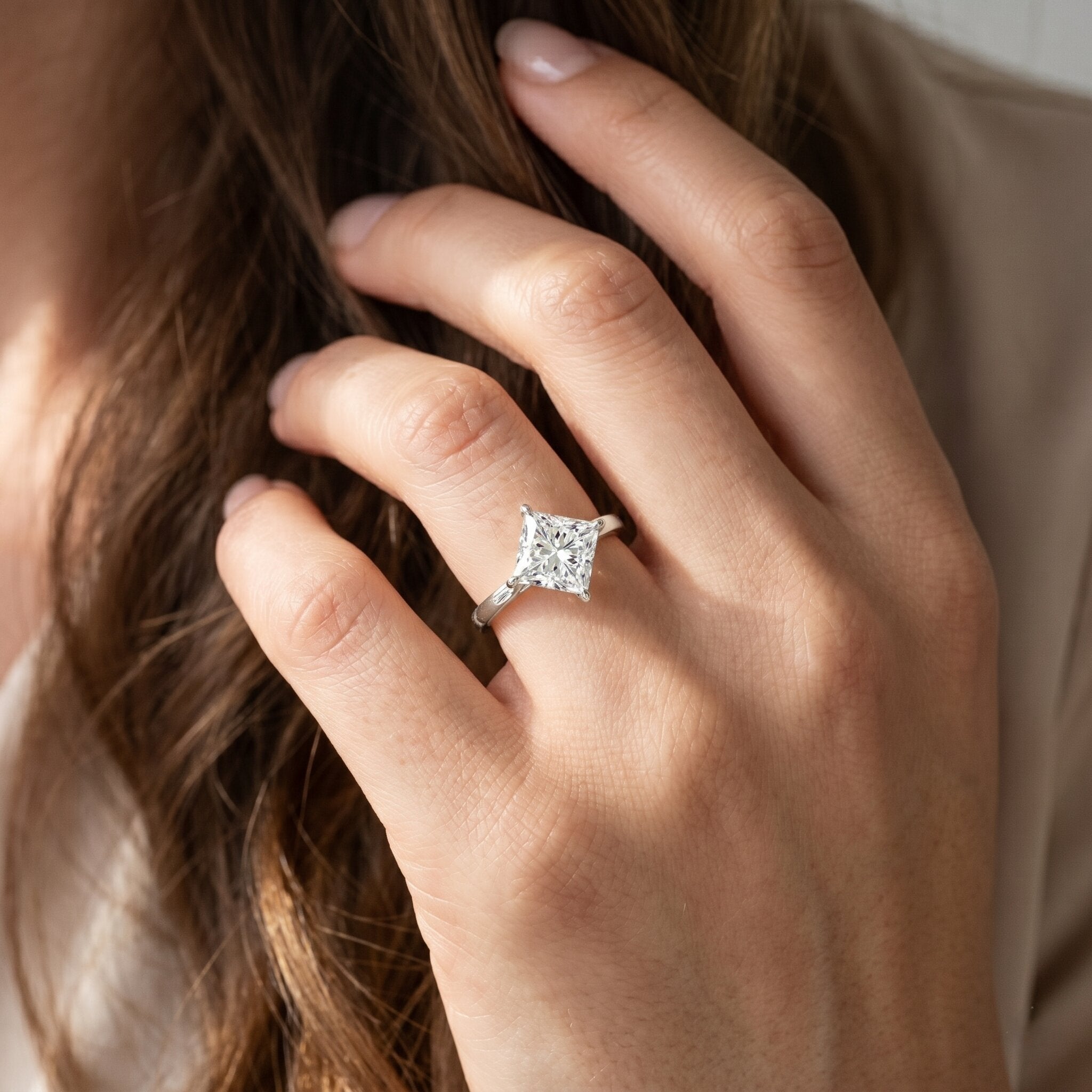 Solitaire 2 Carat Lab Grown Diamond Princess Cut Engagement Ring IGI Certified