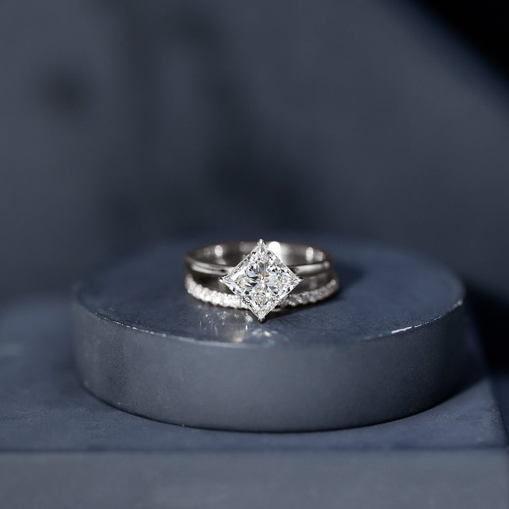 IGI Certified 2 Carat Lab Grown Diamond Princess Cut Bridal Ring Set for Her