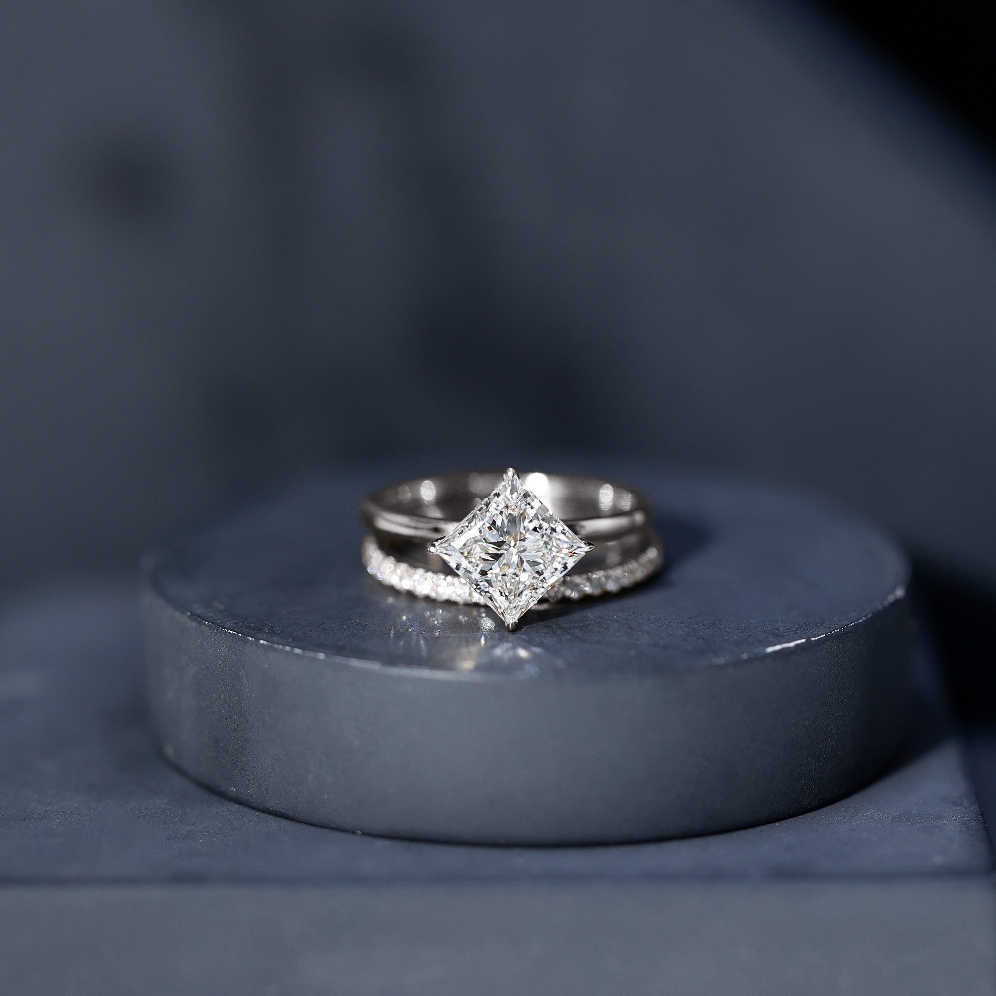 IGI Certified 2 Carat Lab Grown Diamond Princess Cut Bridal Ring Set for Her