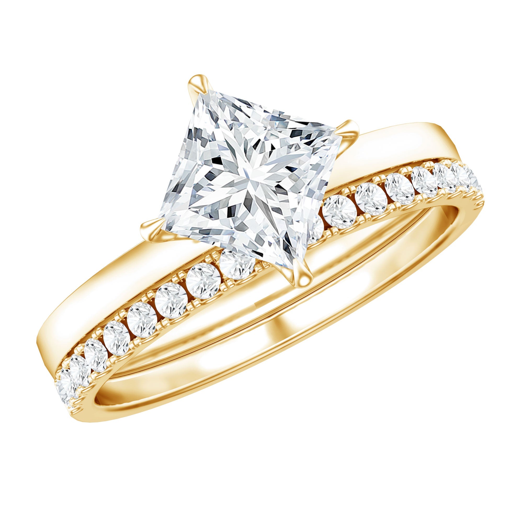 IGI Certified 2 Carat Lab Grown Diamond Princess Cut Bridal Ring Set for Her | Rings | Wiccan Center