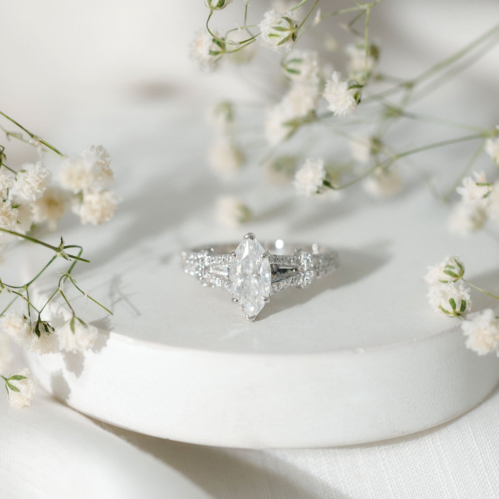 1 Carat Marquise Cut Lab Grown Diamond Split Shank Engagement Ring with IGI Certificate