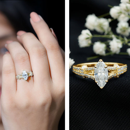 1 Carat Marquise Cut Lab Grown Diamond Split Shank Engagement Ring with IGI Certificate | Rings | Wiccan Center