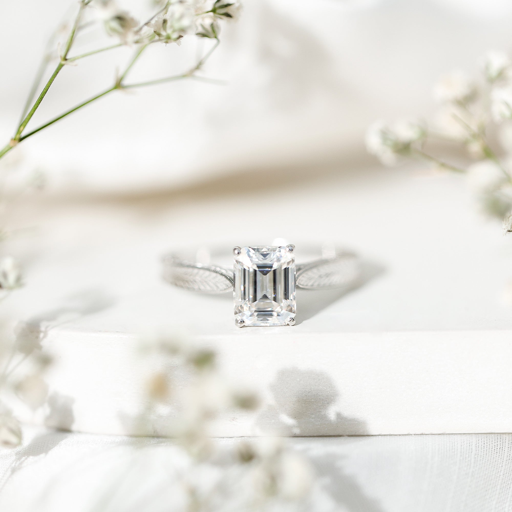 Ethically Sourced 3 Carat Lab Grown Diamond Emerald Cut Engagement Ring IGI Certified