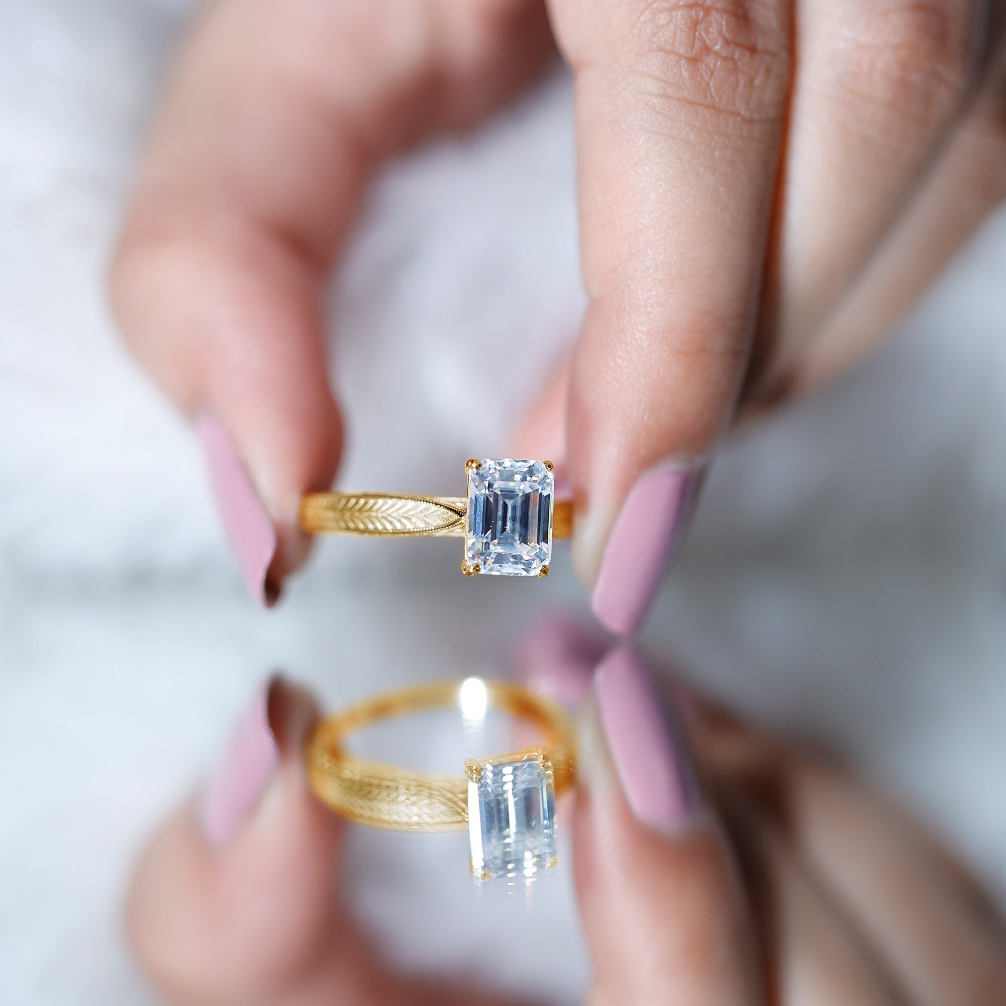 Ethically Sourced 3 Carat Lab Grown Diamond Emerald Cut Engagement Ring IGI Certified